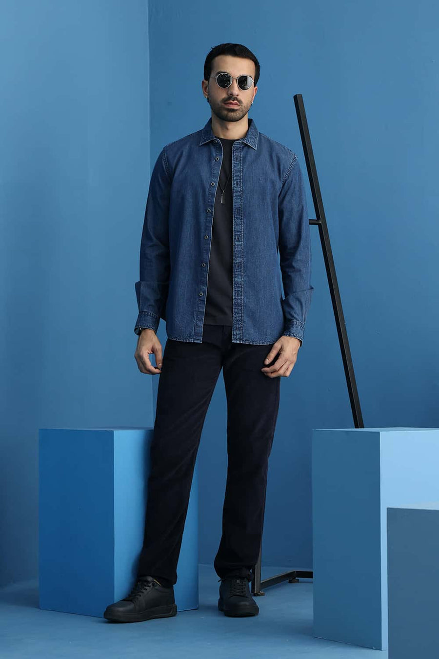 BASICS SLIM FIT BERING BLUE COTTON INDIGO SHIRT