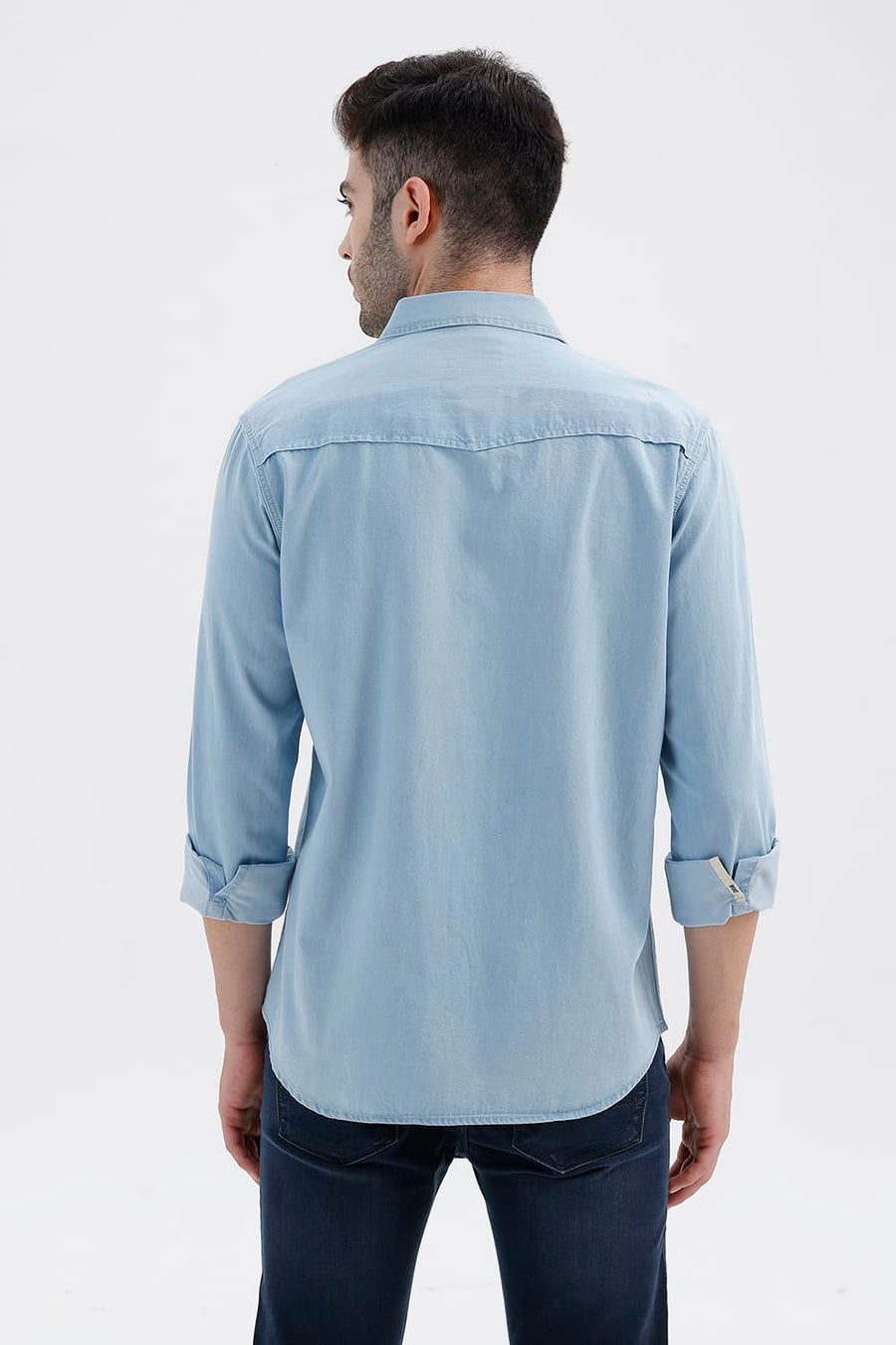 BASICS SLIM FIT ASHLEY BLUE COTTON INDIGO SHIRT