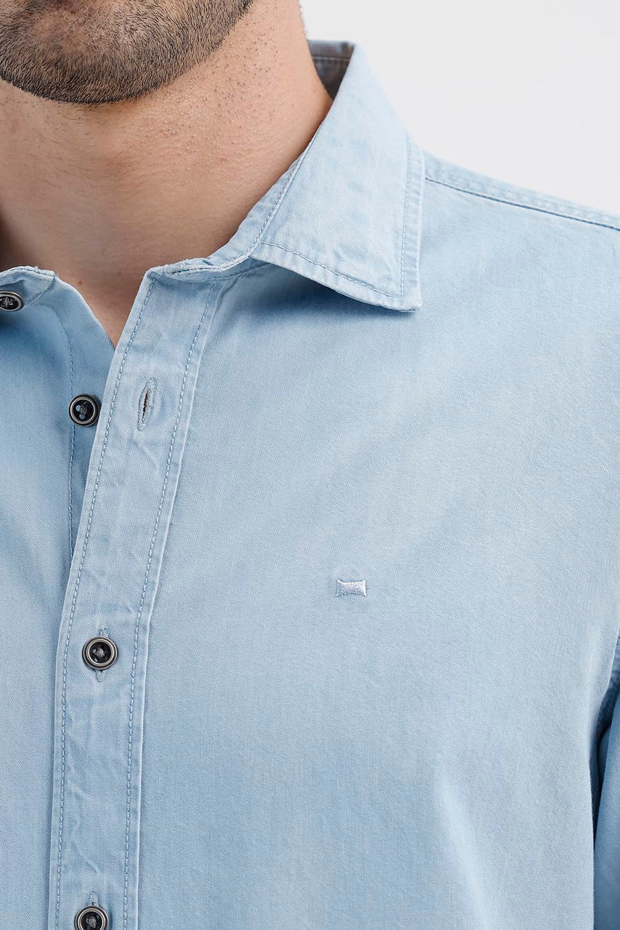 BASICS SLIM FIT ASHLEY BLUE COTTON INDIGO SHIRT