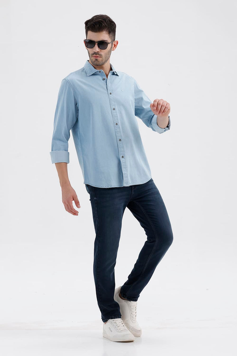 BASICS SLIM FIT ASHLEY BLUE COTTON INDIGO SHIRT