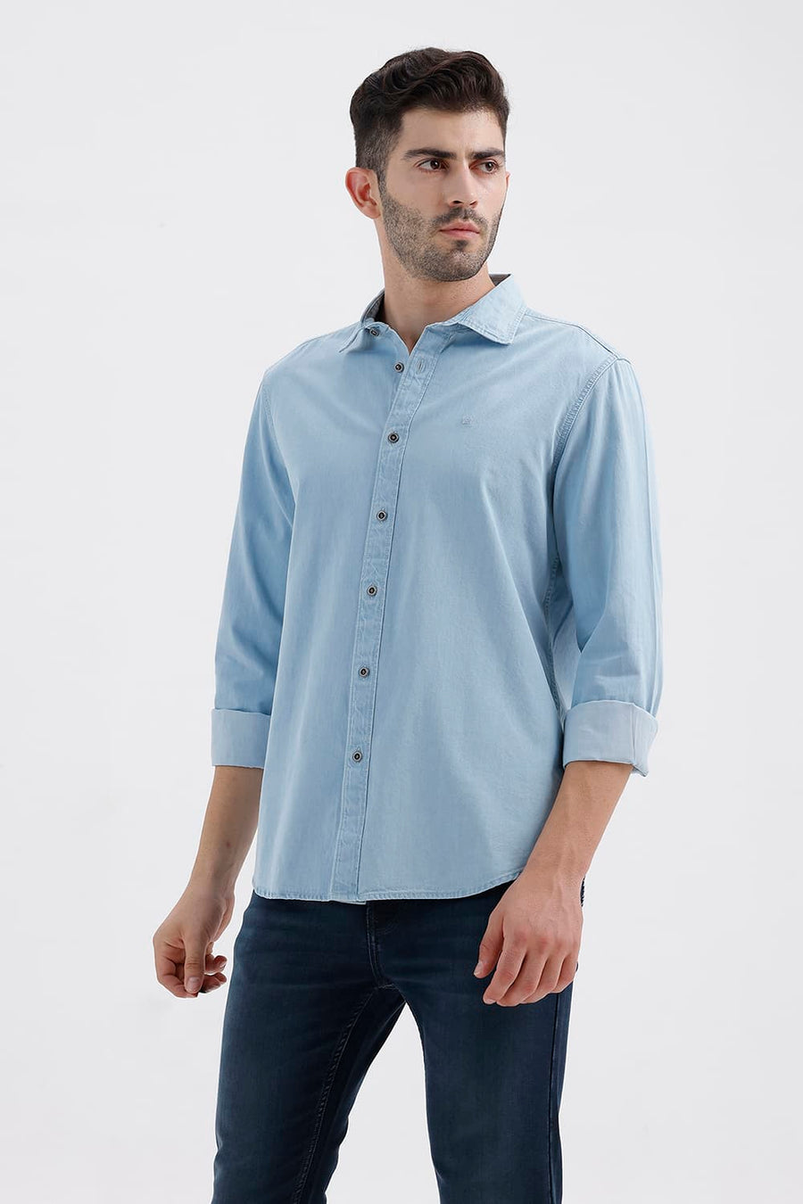 BASICS SLIM FIT ASHLEY BLUE COTTON INDIGO SHIRT
