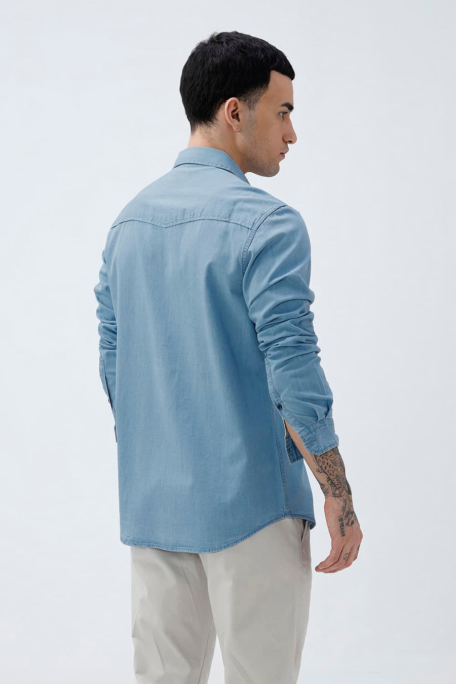 BASICS SLIM FIT ASHLEY BLUE COTTON INDIGO SHIRT
