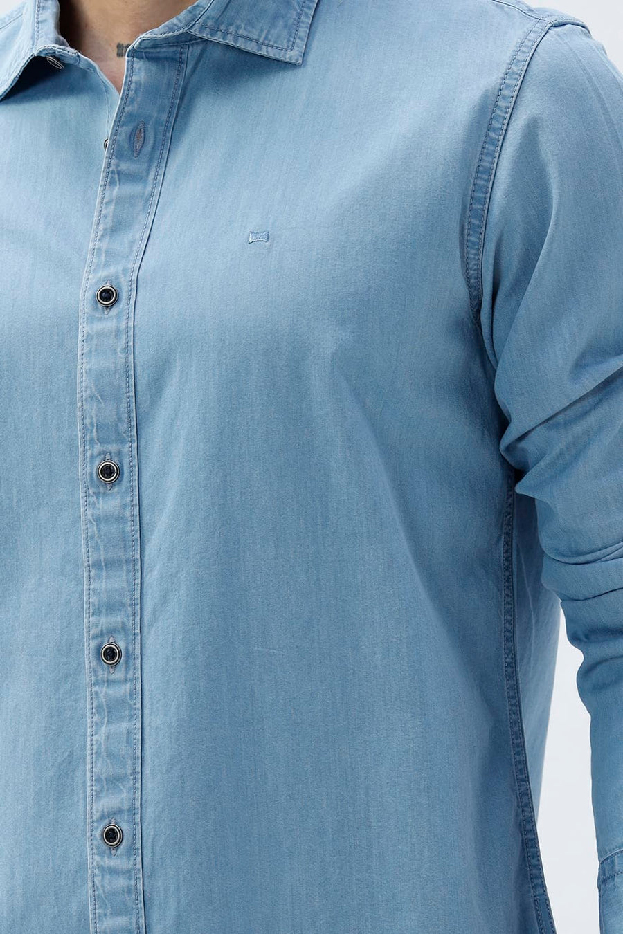 BASICS SLIM FIT ASHLEY BLUE COTTON INDIGO SHIRT