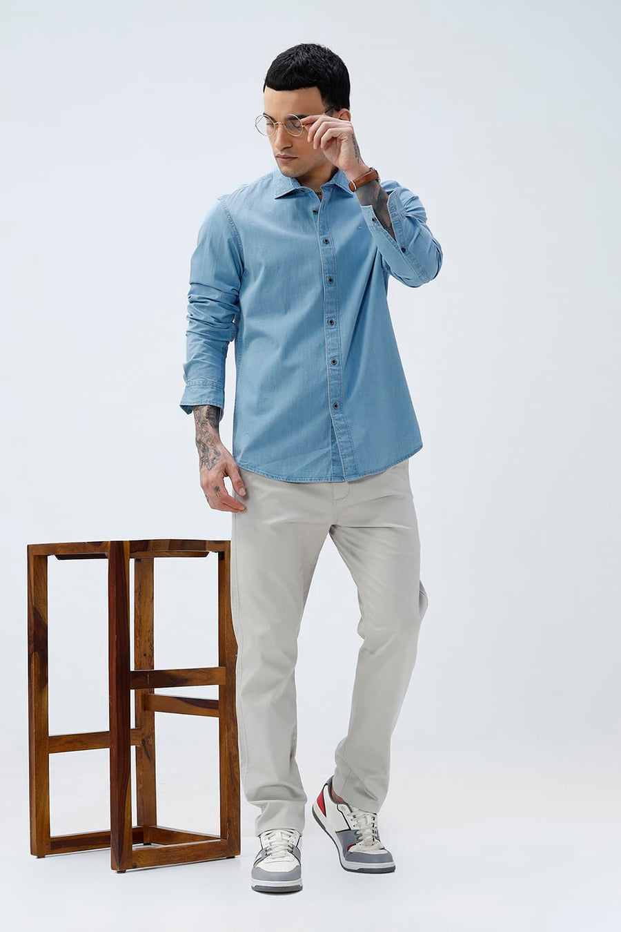 BASICS SLIM FIT ASHLEY BLUE COTTON INDIGO SHIRT