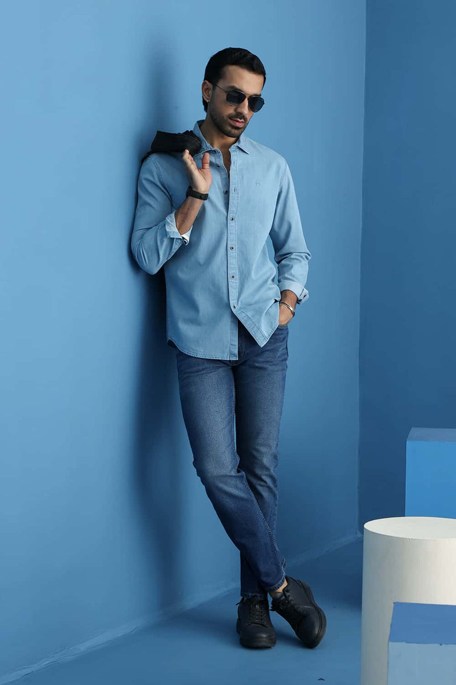 BASICS SLIM FIT ASHLEY BLUE COTTON INDIGO SHIRT