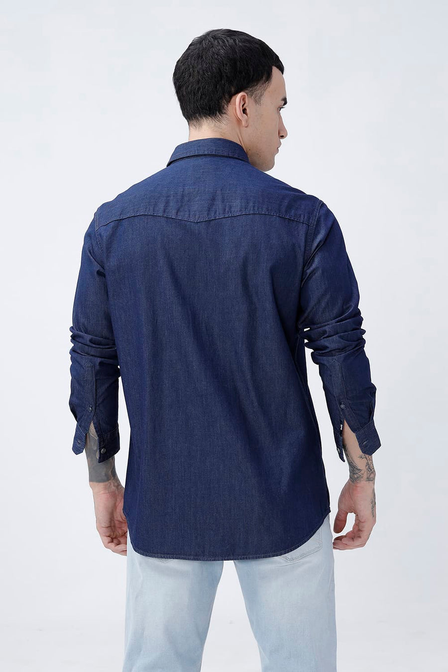 BASICS SLIM FIT PAGEANT BLUE COTTON INDIGO SHIRT