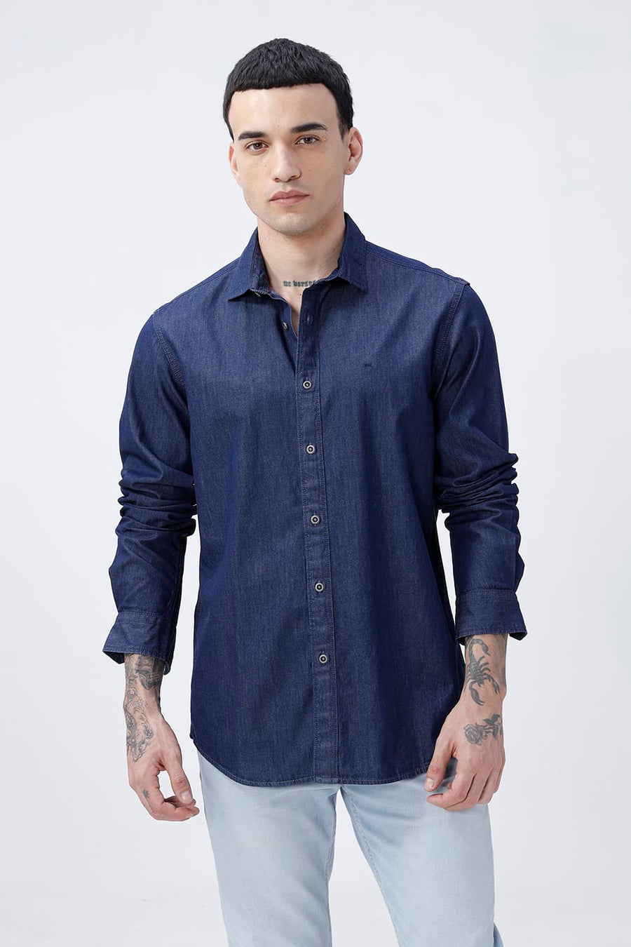 BASICS SLIM FIT PAGEANT BLUE COTTON INDIGO SHIRT