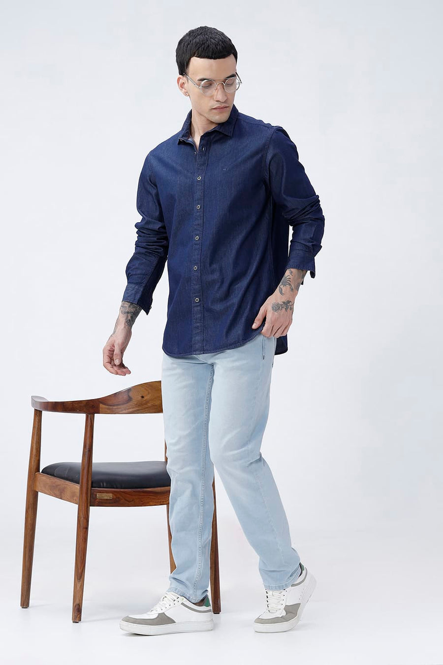 BASICS SLIM FIT PAGEANT BLUE COTTON INDIGO SHIRT