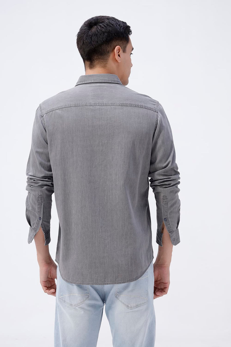 BASICS SLIM FIT GRAY BLACK COTTON SULPHUR SHIRT