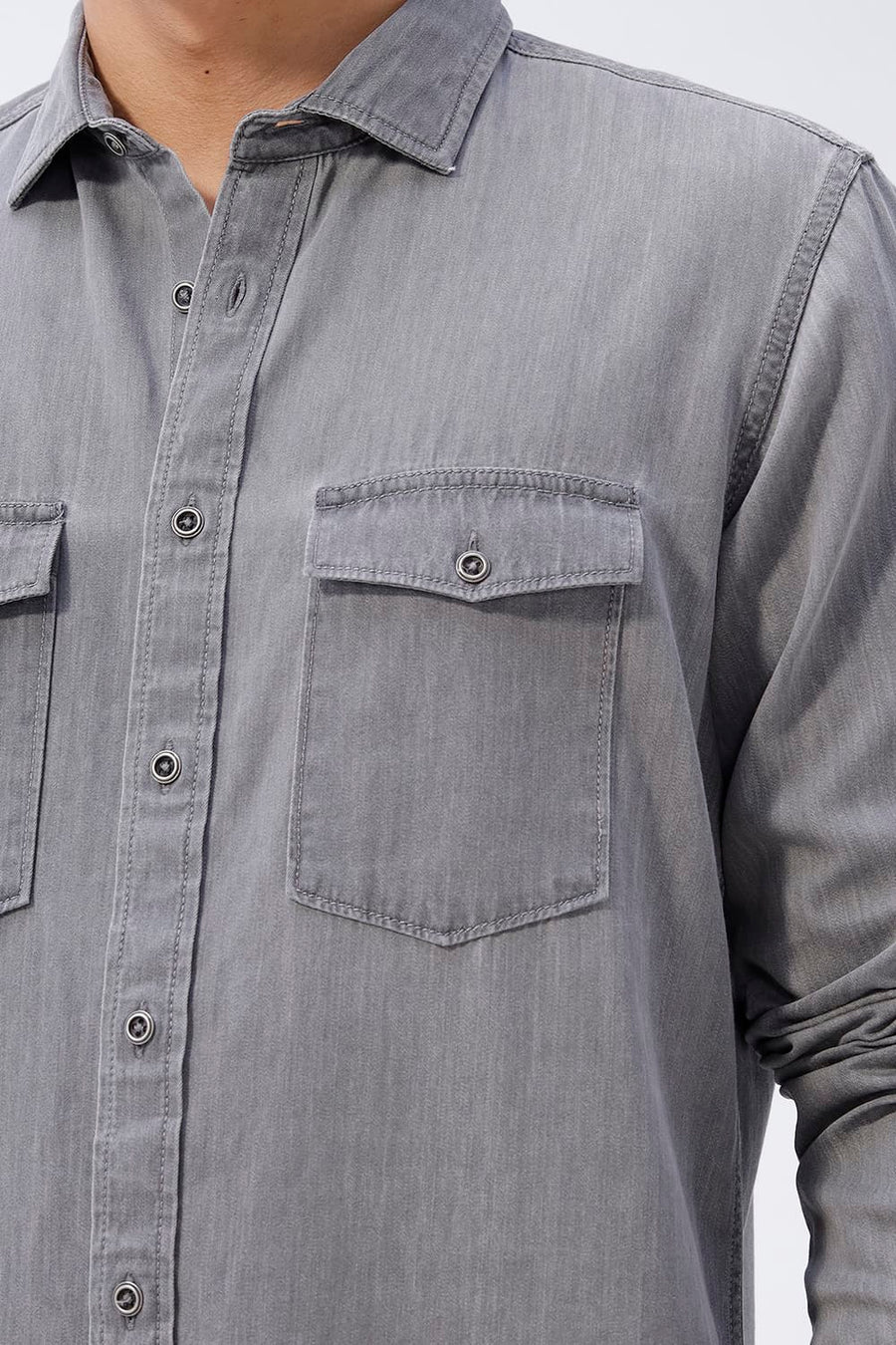 BASICS SLIM FIT GRAY BLACK COTTON SULPHUR SHIRT