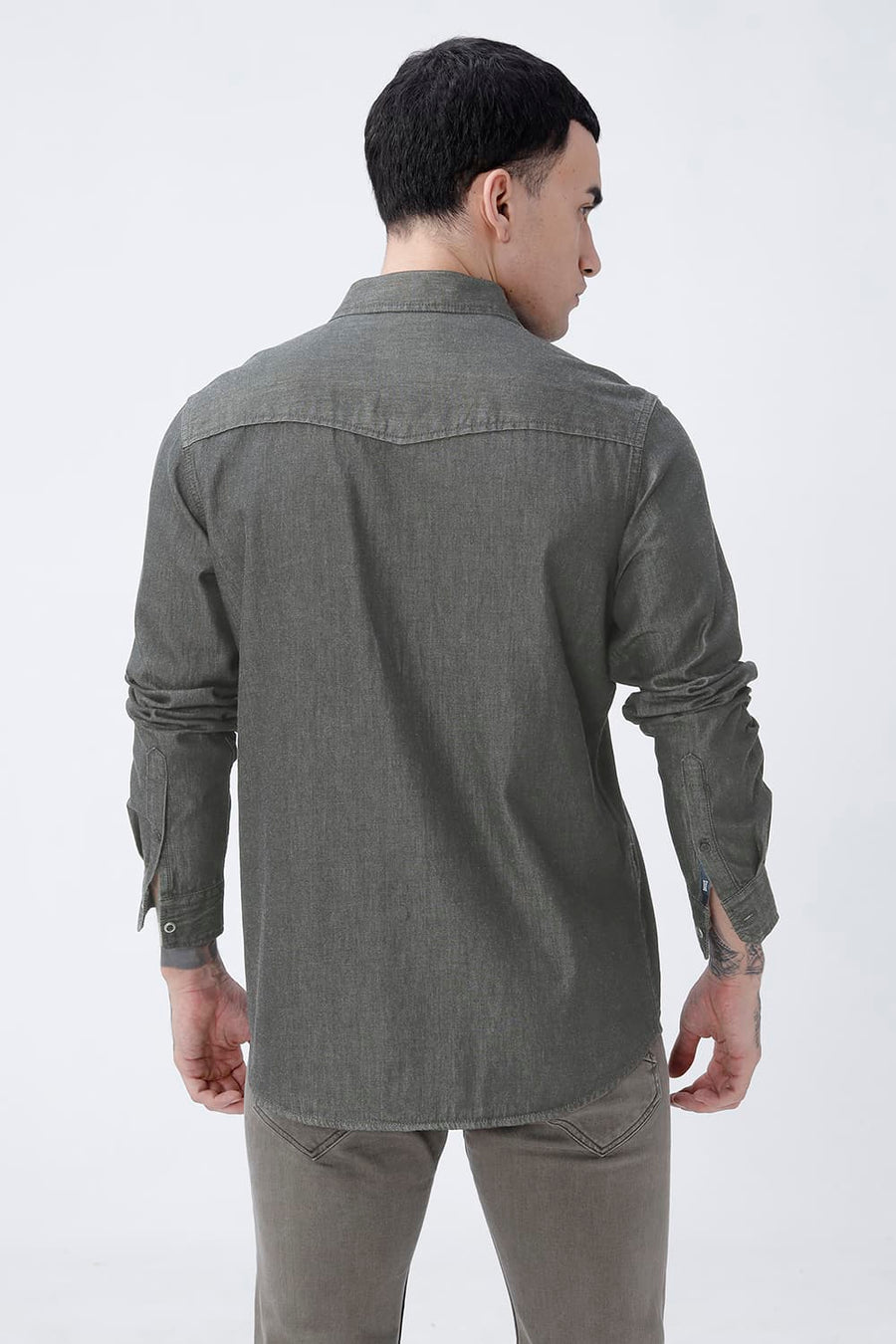 BASICS SLIM FIT GRAY BLACK COTTON SULPHUR SHIRT