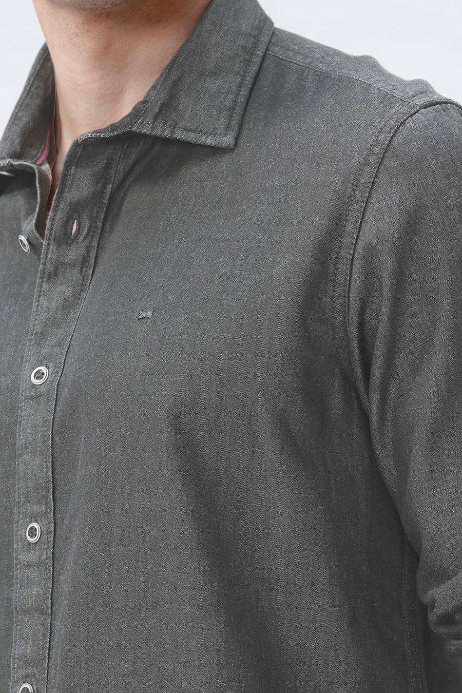 BASICS SLIM FIT GRAY BLACK COTTON SULPHUR SHIRT