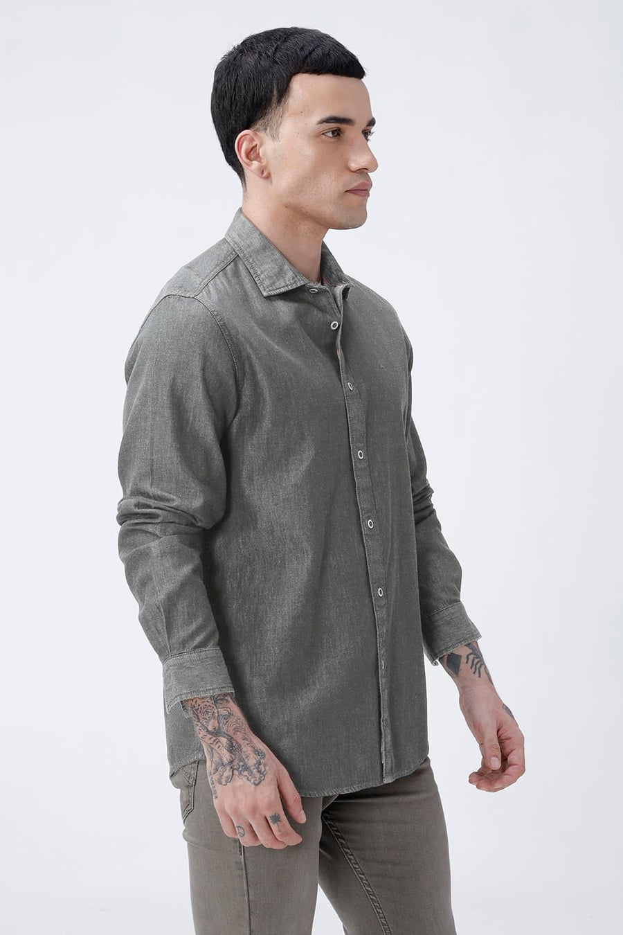 BASICS SLIM FIT GRAY BLACK COTTON SULPHUR SHIRT