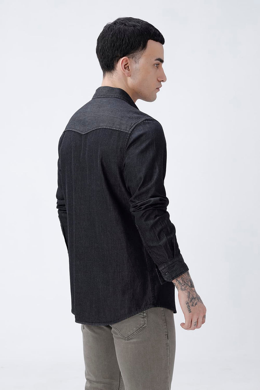 BASICS SLIM FIT BLACK ROBE COTTON SULPHUR SHIRT