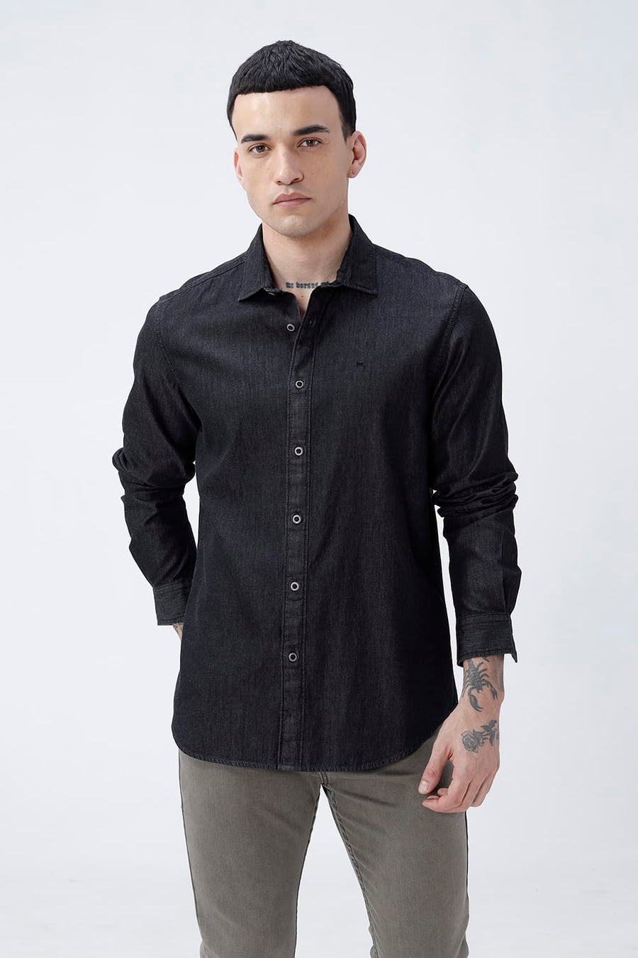 BASICS SLIM FIT BLACK ROBE COTTON SULPHUR SHIRT