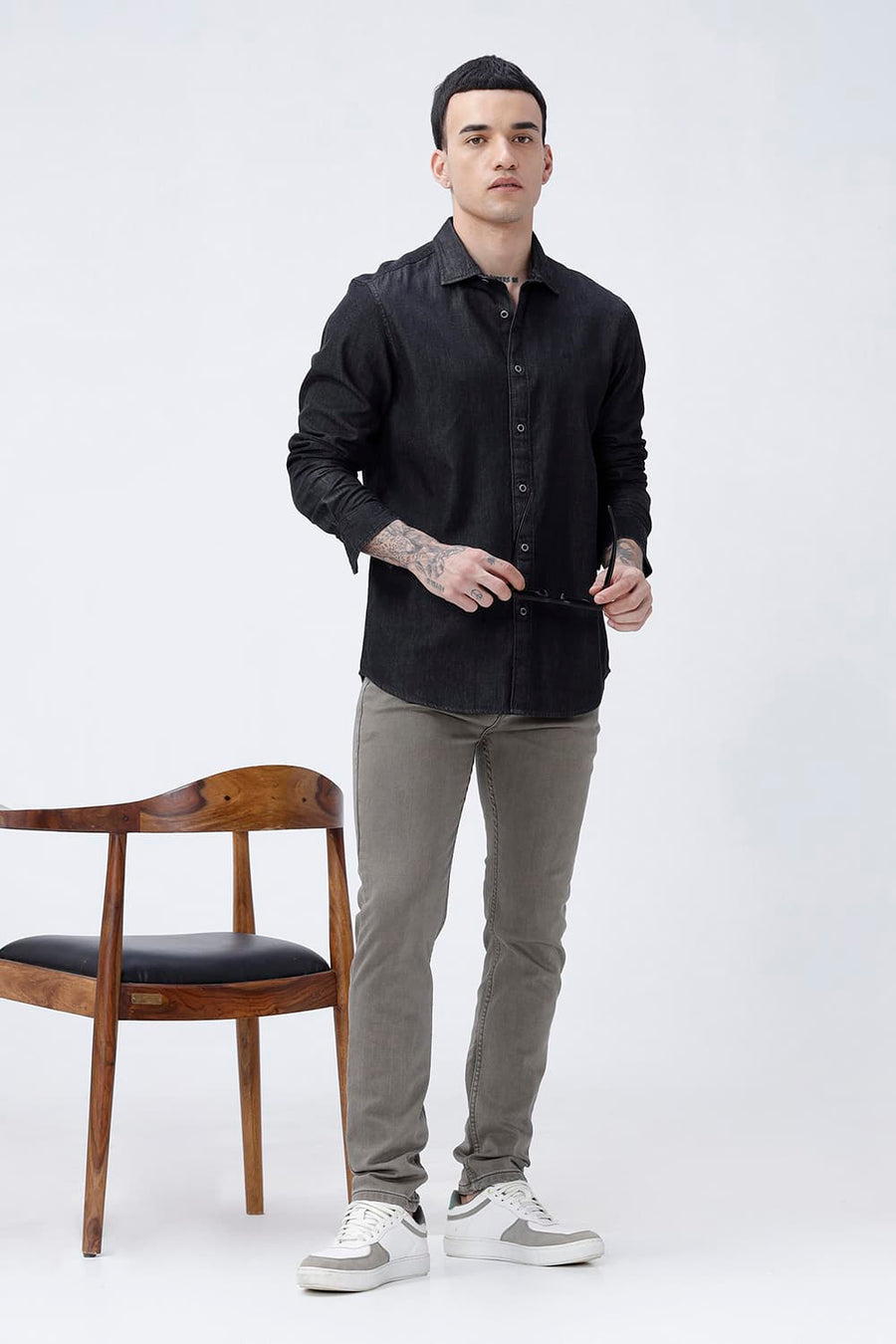 BASICS SLIM FIT BLACK ROBE COTTON SULPHUR SHIRT