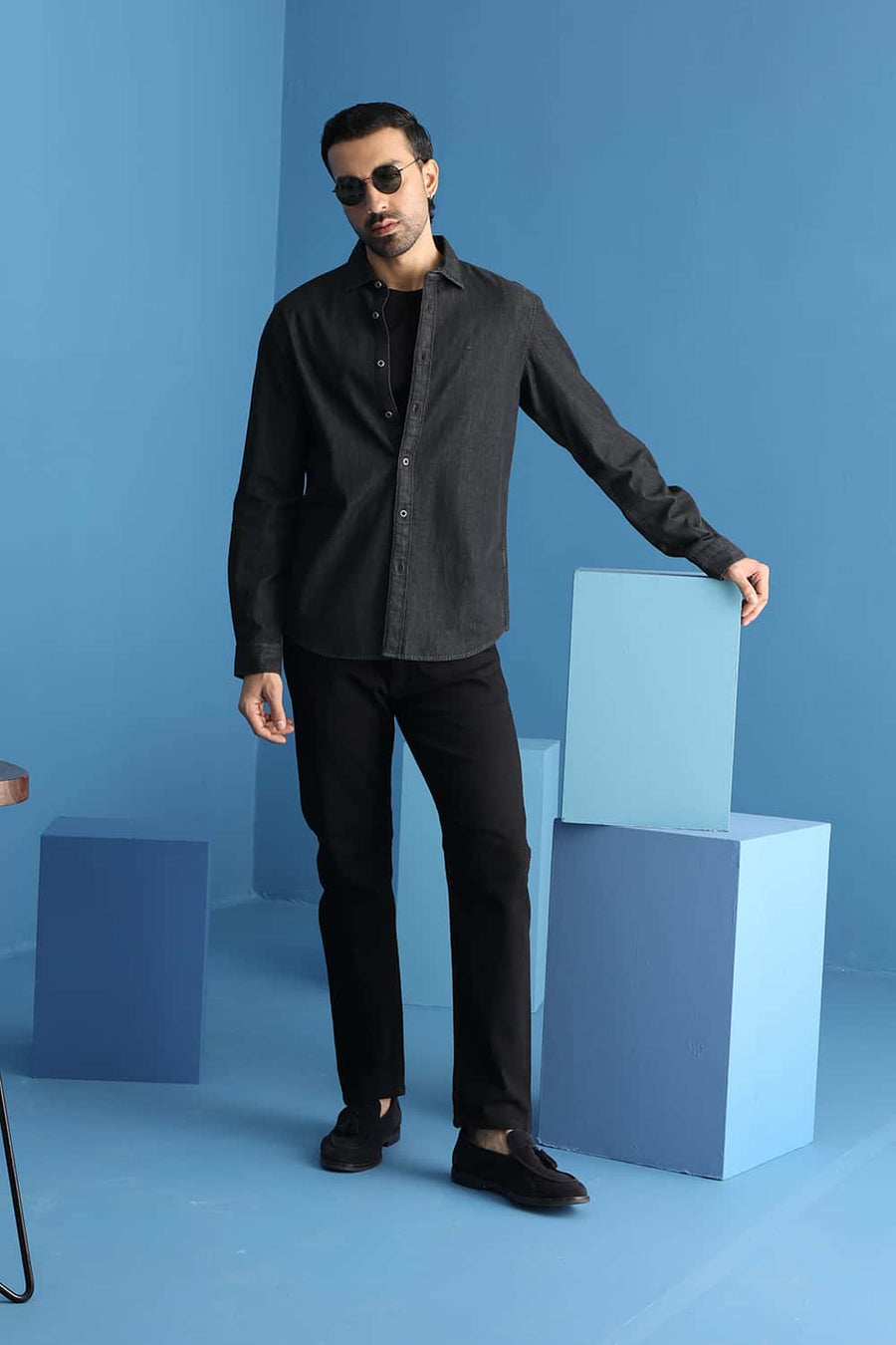 BASICS SLIM FIT BLACK ROBE COTTON SULPHUR SHIRT