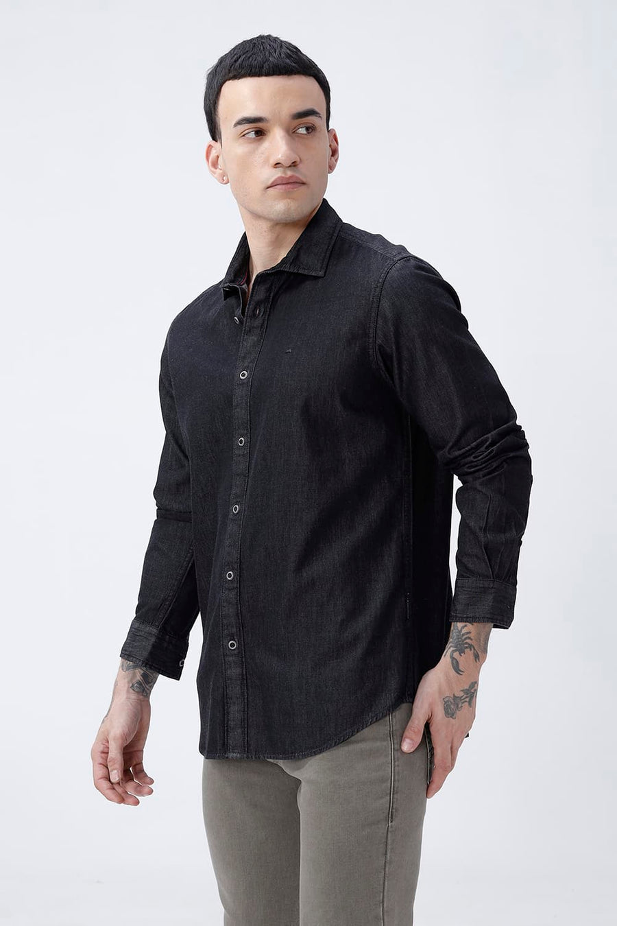 BASICS SLIM FIT BLACK ROBE COTTON SULPHUR SHIRT