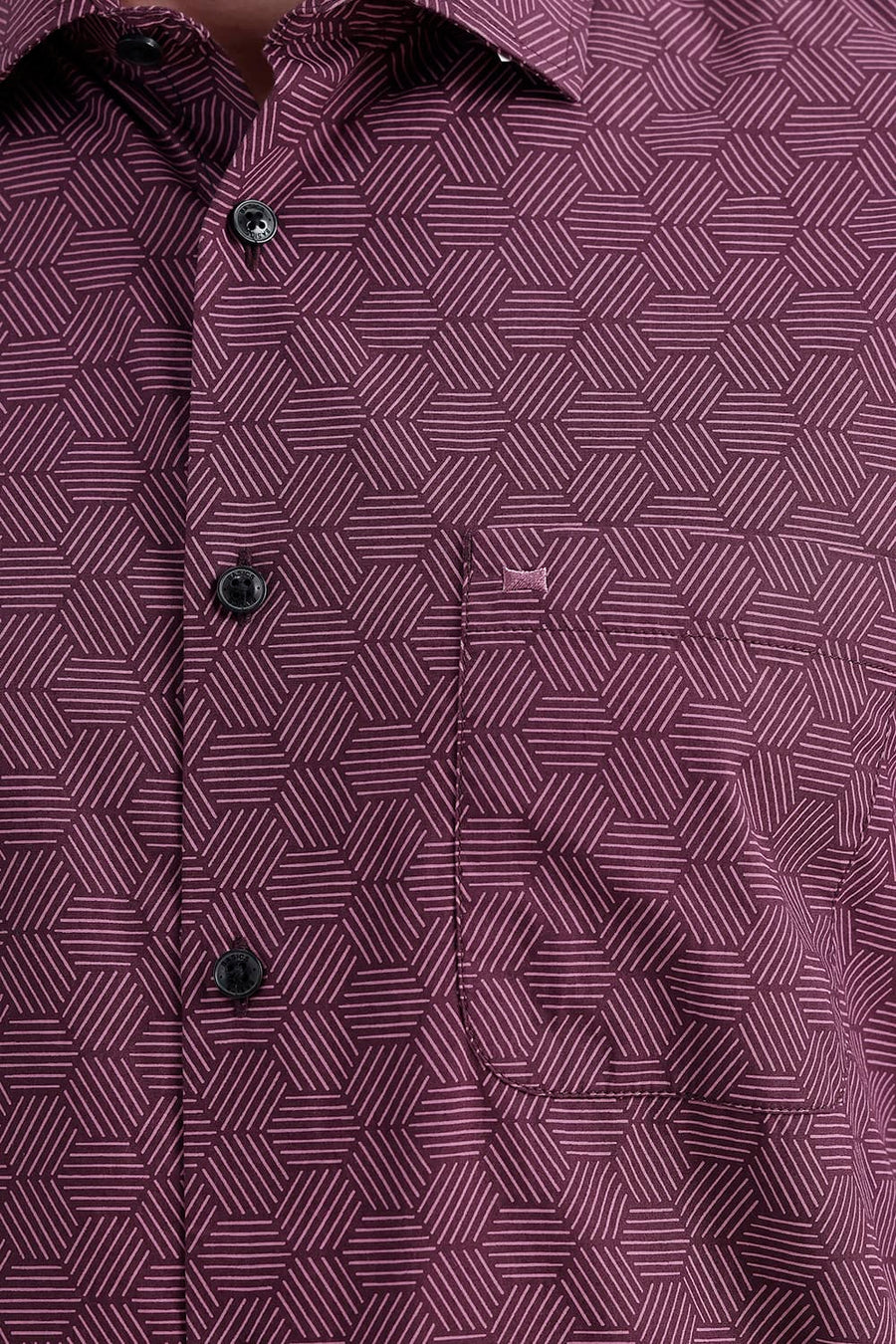 BASICS SLIM FIT POMEGRANATE WINE COTTON PRINTED SHIRT