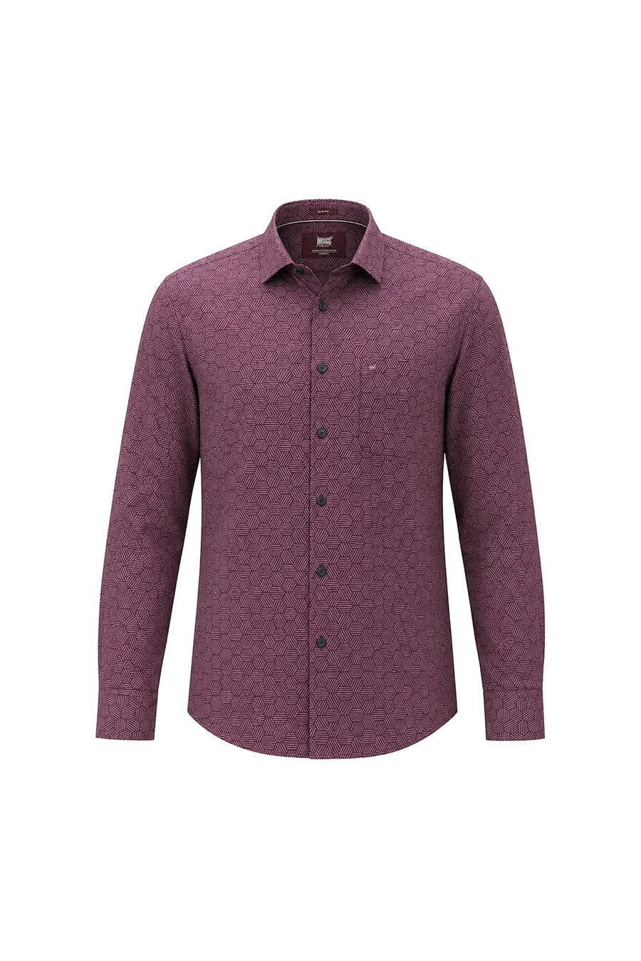 BASICS SLIM FIT POMEGRANATE WINE COTTON PRINTED SHIRT