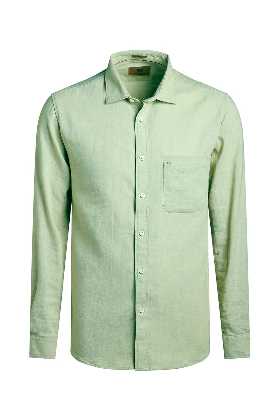 BASICS SLIM FIT ELM GREEN COTTON HOPSACK DOBBY SHIRT