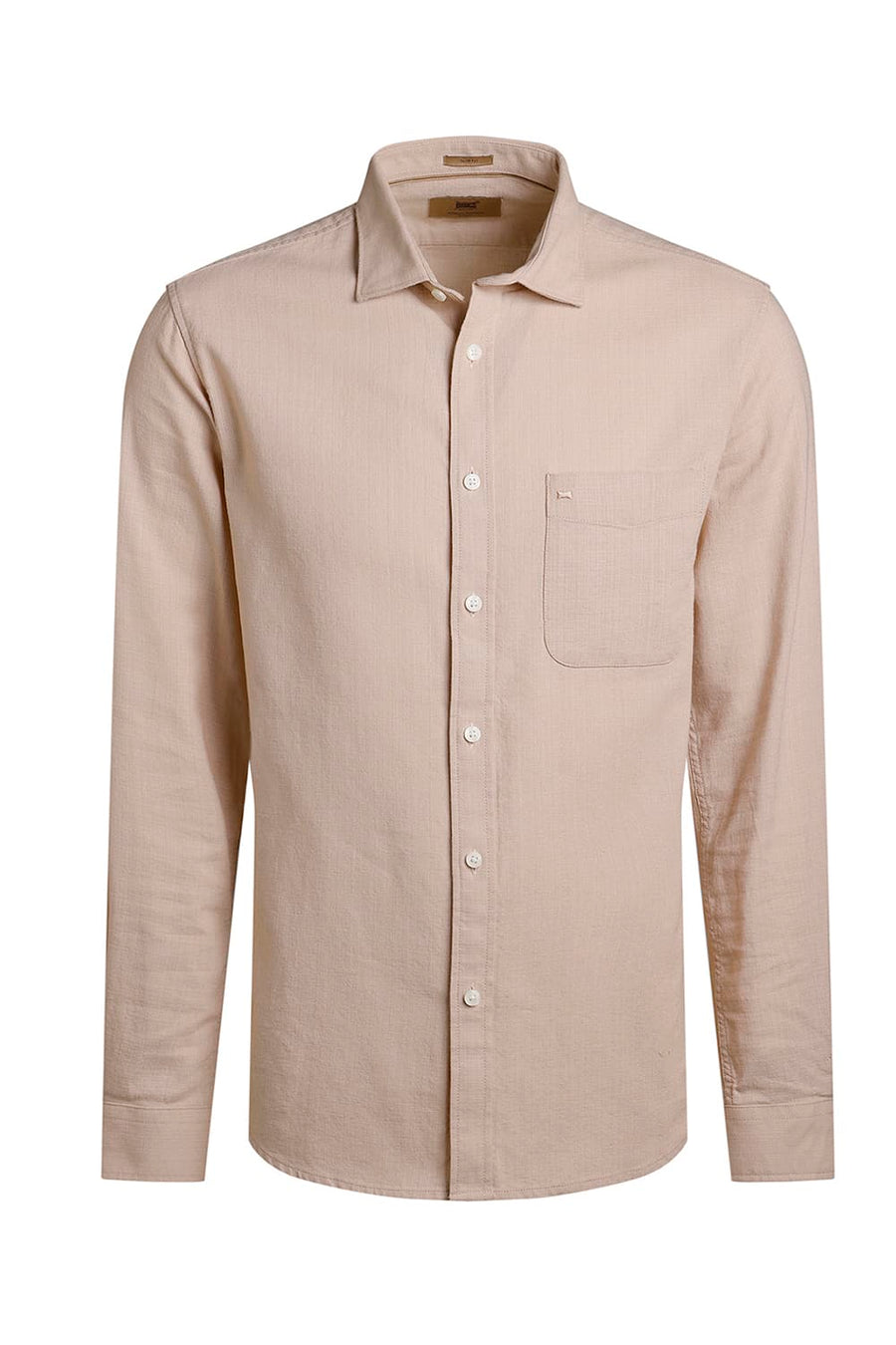 BASICS SLIM FIT BEIGE SAND COTTON HOPSACK DOBBY SHIRT