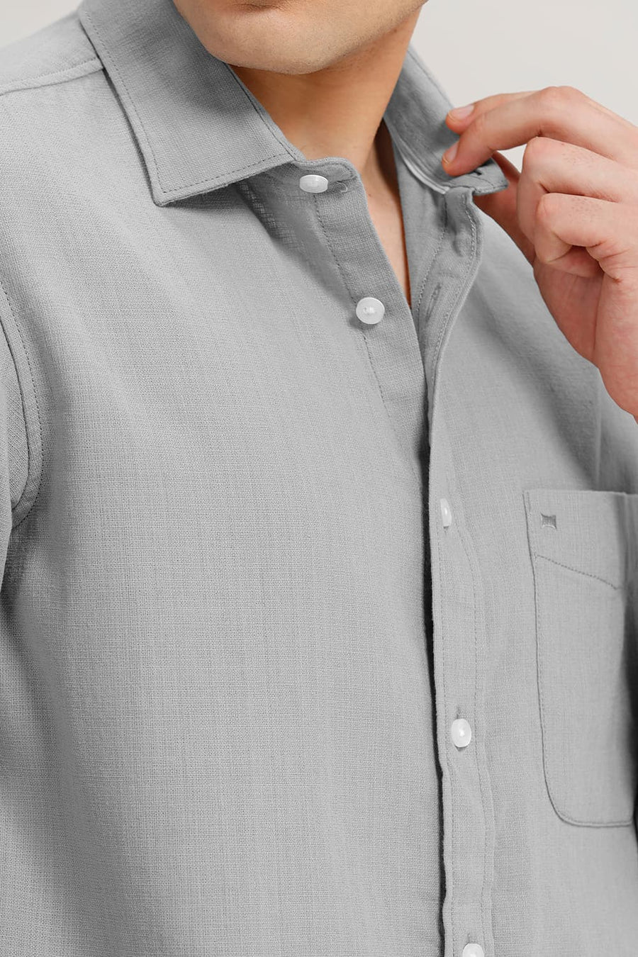 BASICS SLIM FIT FROST GREY COTTON HOPSACK DOBBY SHIRT