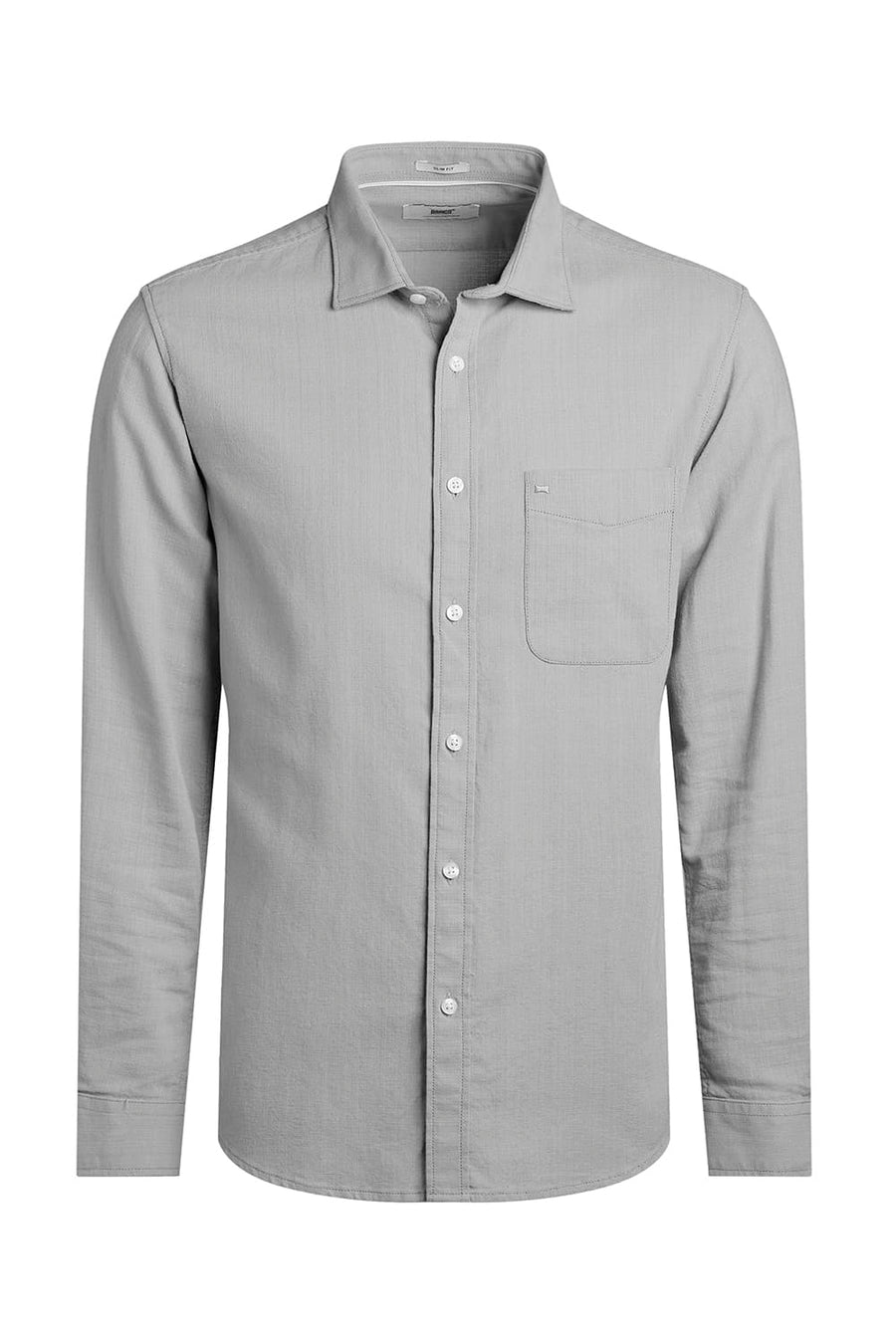 BASICS SLIM FIT FROST GREY COTTON HOPSACK DOBBY SHIRT