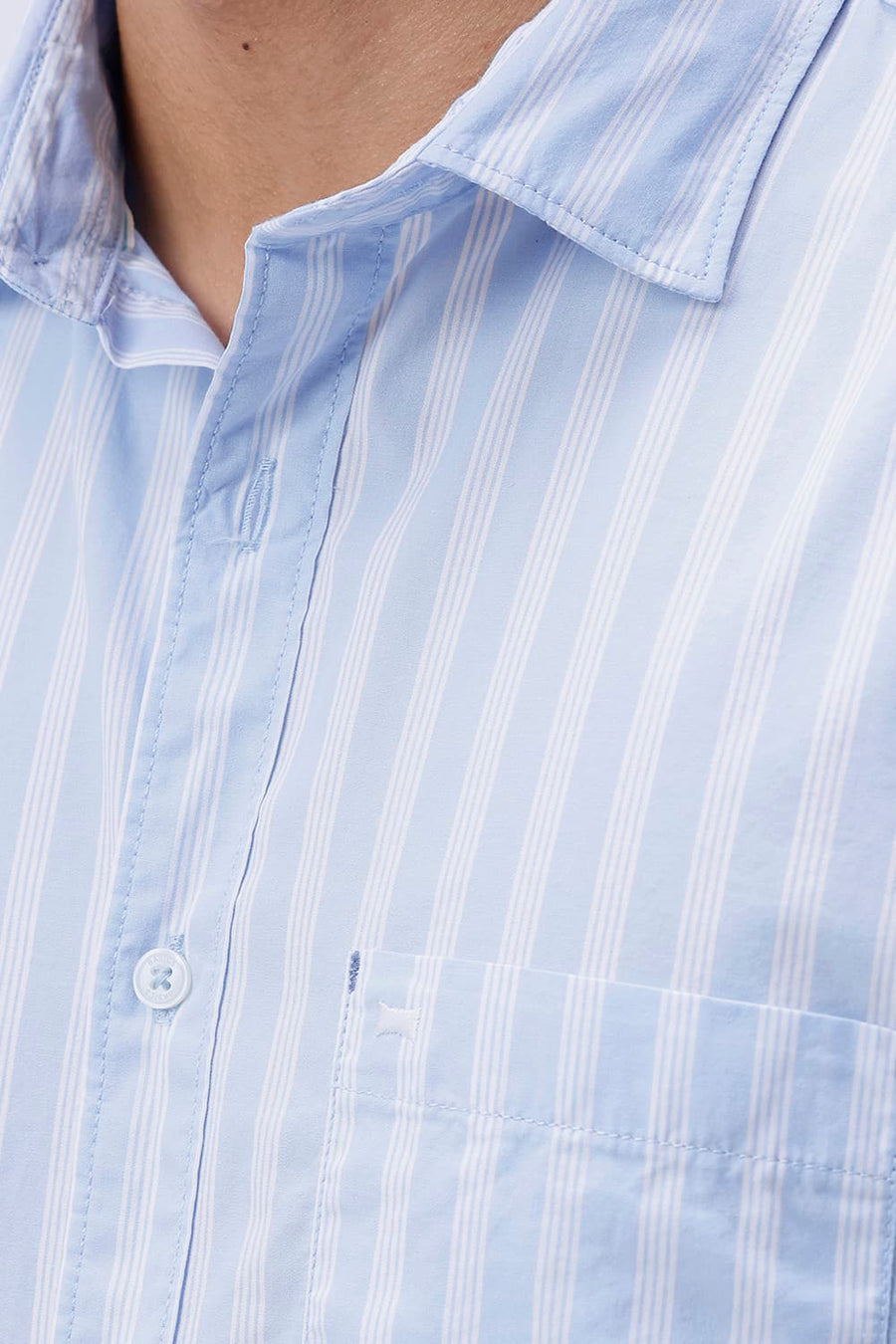 BASICS SLIM FIT SKY BLUE COTTON STRIPE SHIRT