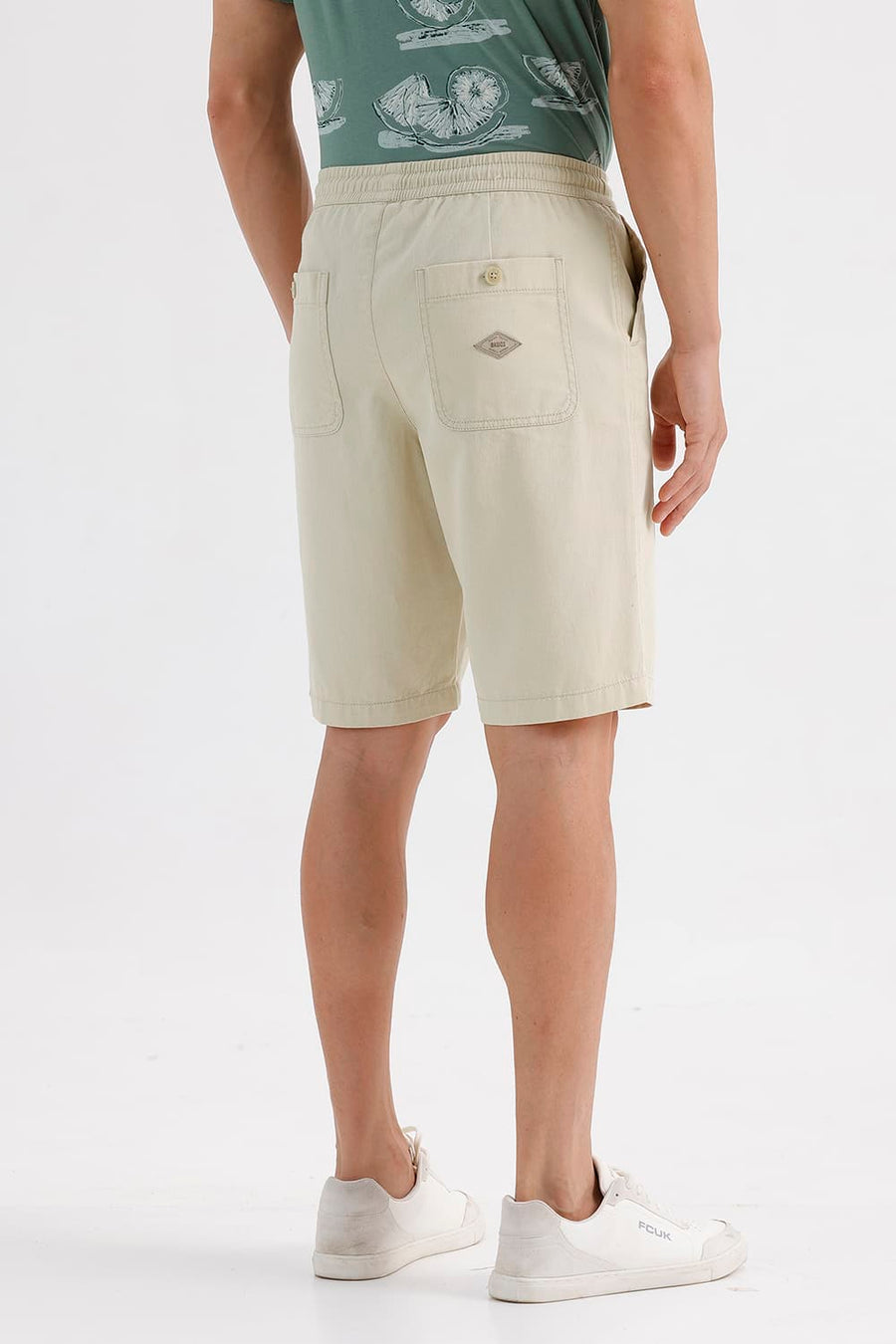 BASICS COMFORT FIT WOOD ASH BEIGE COTTON STRUCTURE SHORTS