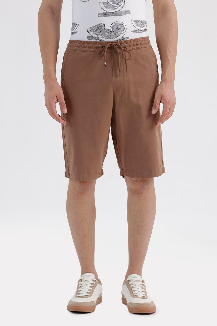 BASICS COMFORT FIT COCA MOCHA BROWN COTTON STRUCTURE SHORTS
