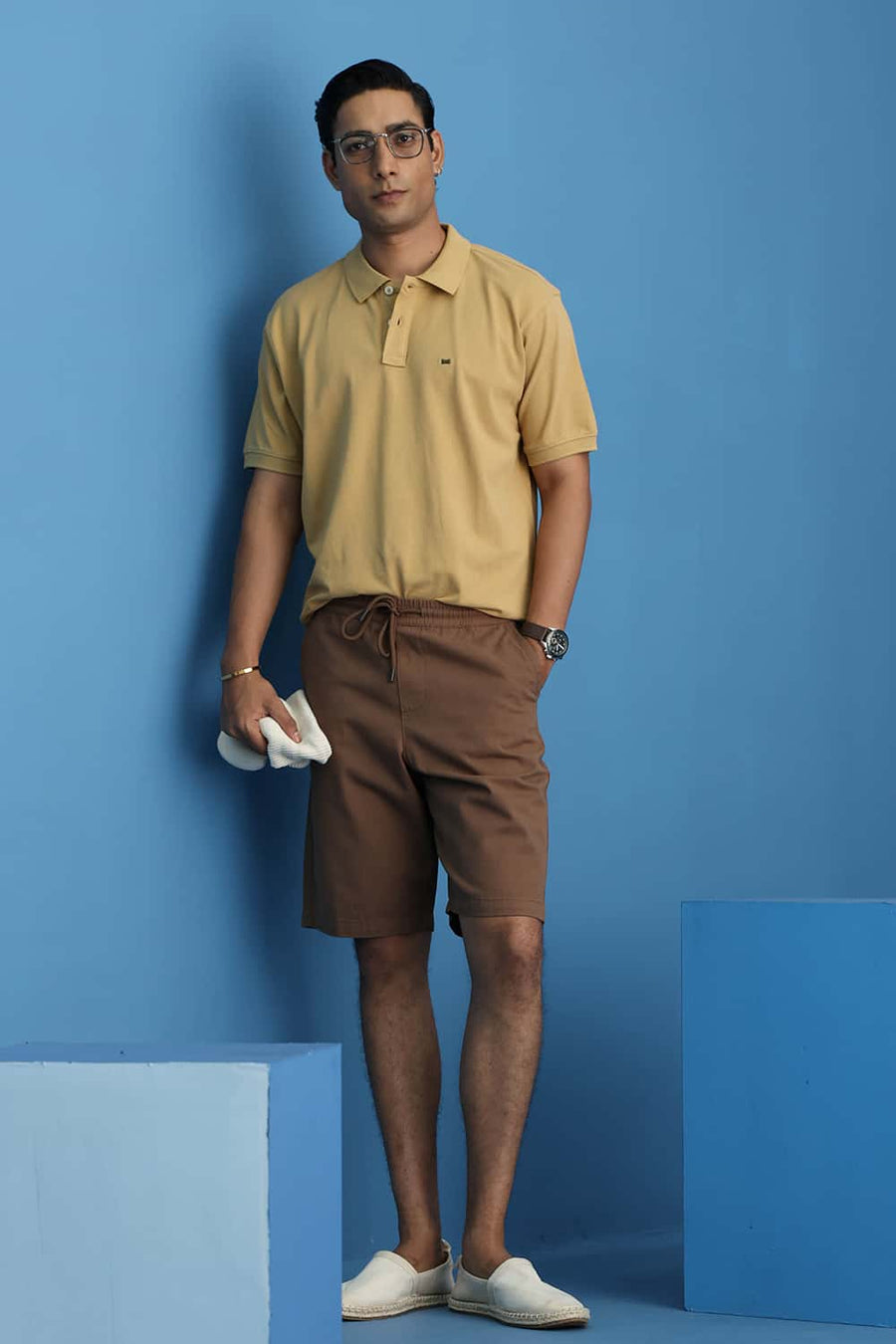 Basics Comfort Fit Coca Mocha Brown Cotton Structure Shorts