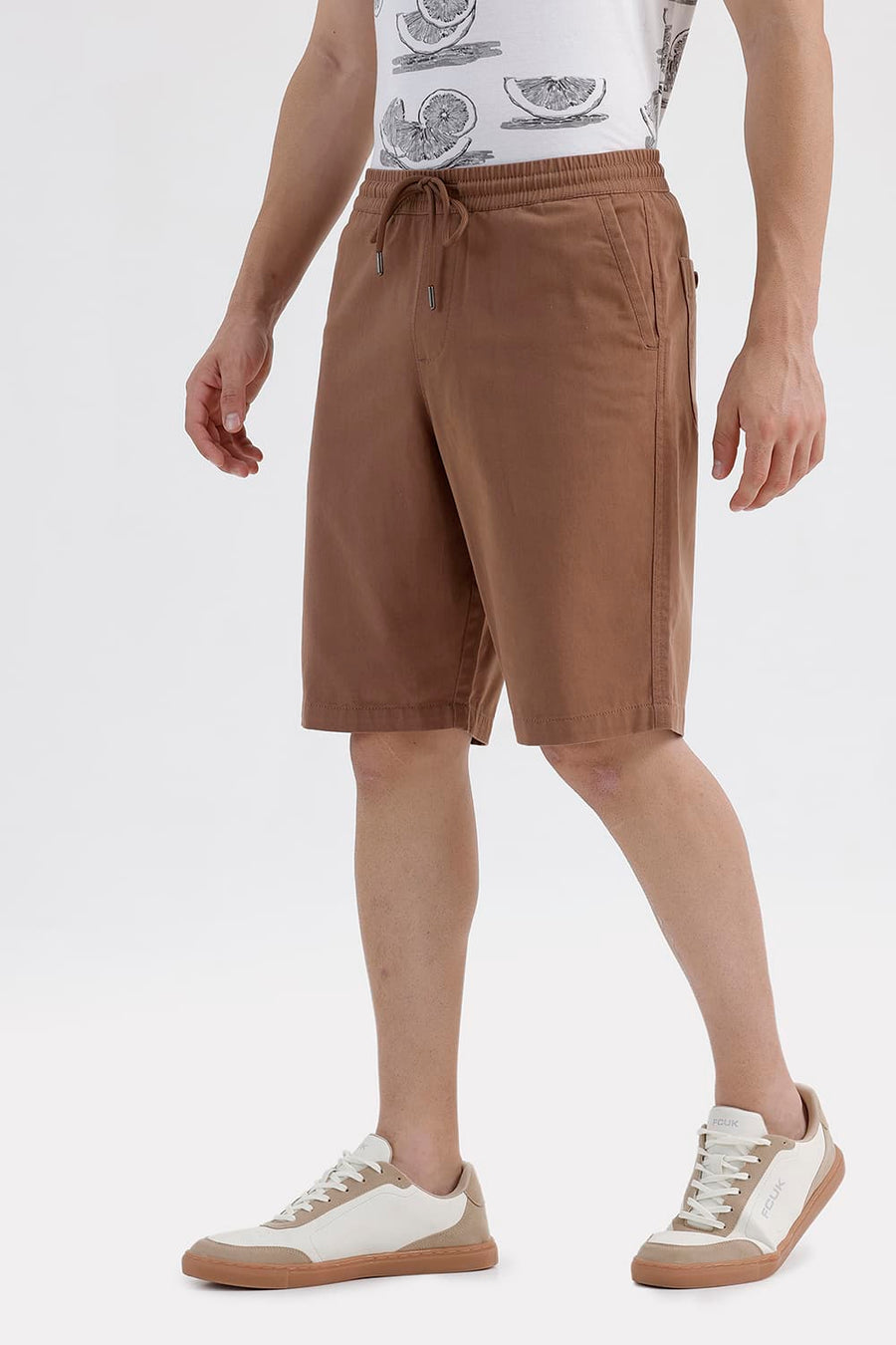 BASICS COMFORT FIT COCA MOCHA BROWN COTTON STRUCTURE SHORTS