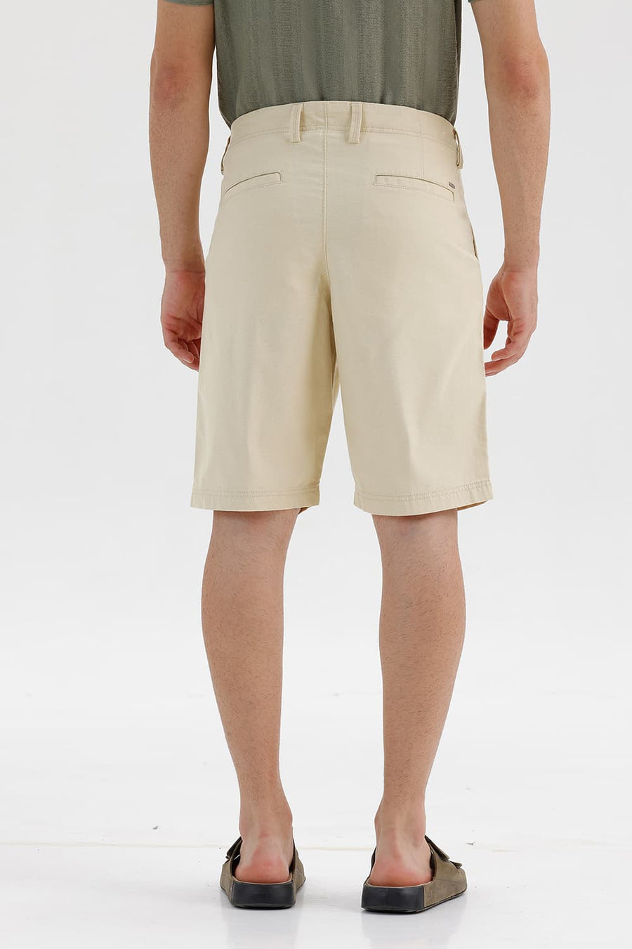 BASICS COMFORT FIT MOJAVE BEIGE COTTON STRUCTURE SHORTS