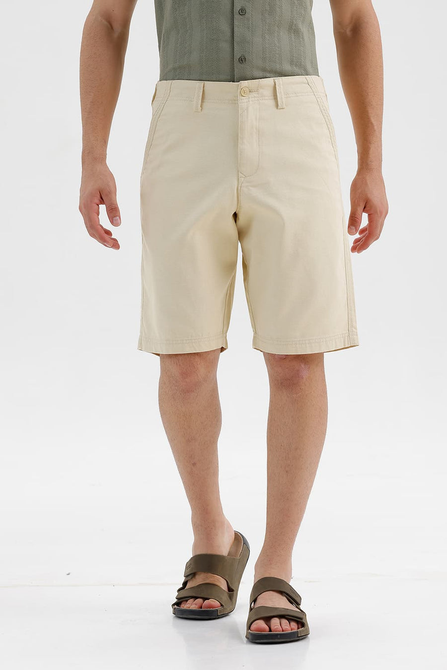 BASICS COMFORT FIT MOJAVE BEIGE COTTON STRUCTURE SHORTS