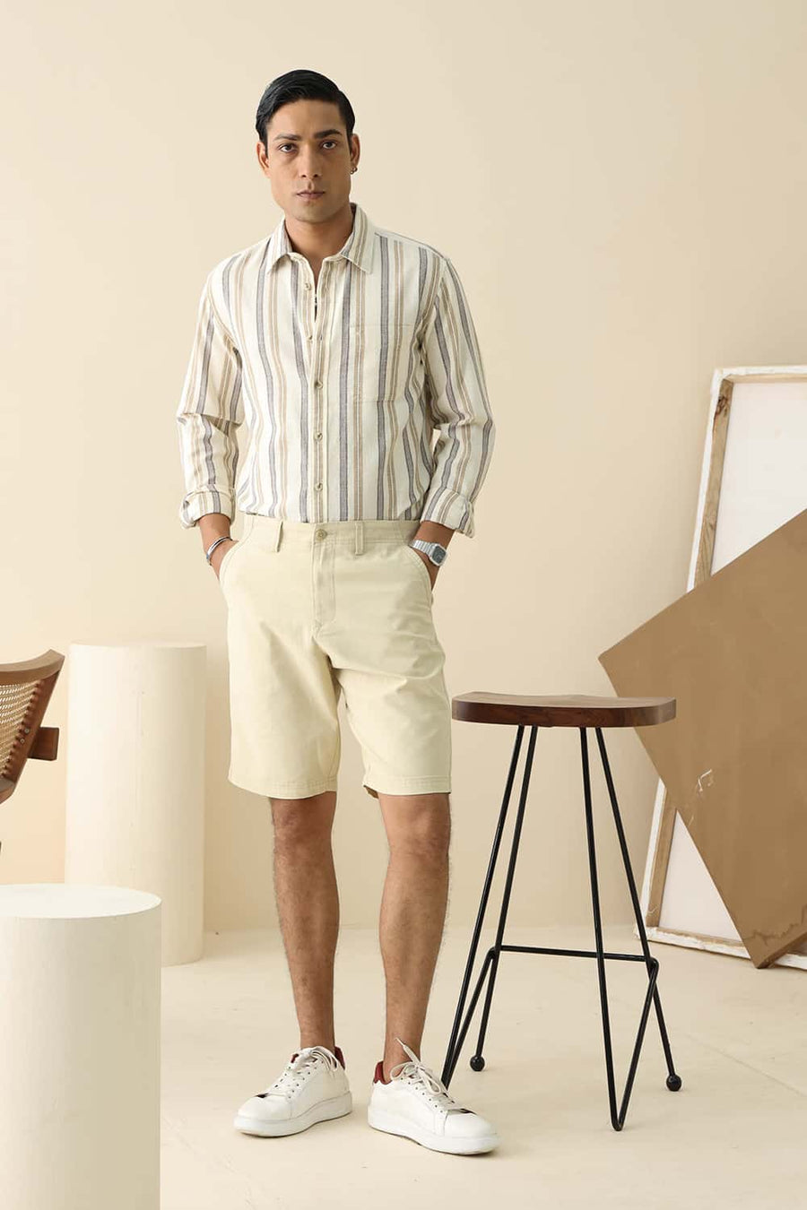 Basics Comfort Fit Mojave Beige Cotton Structure Shorts