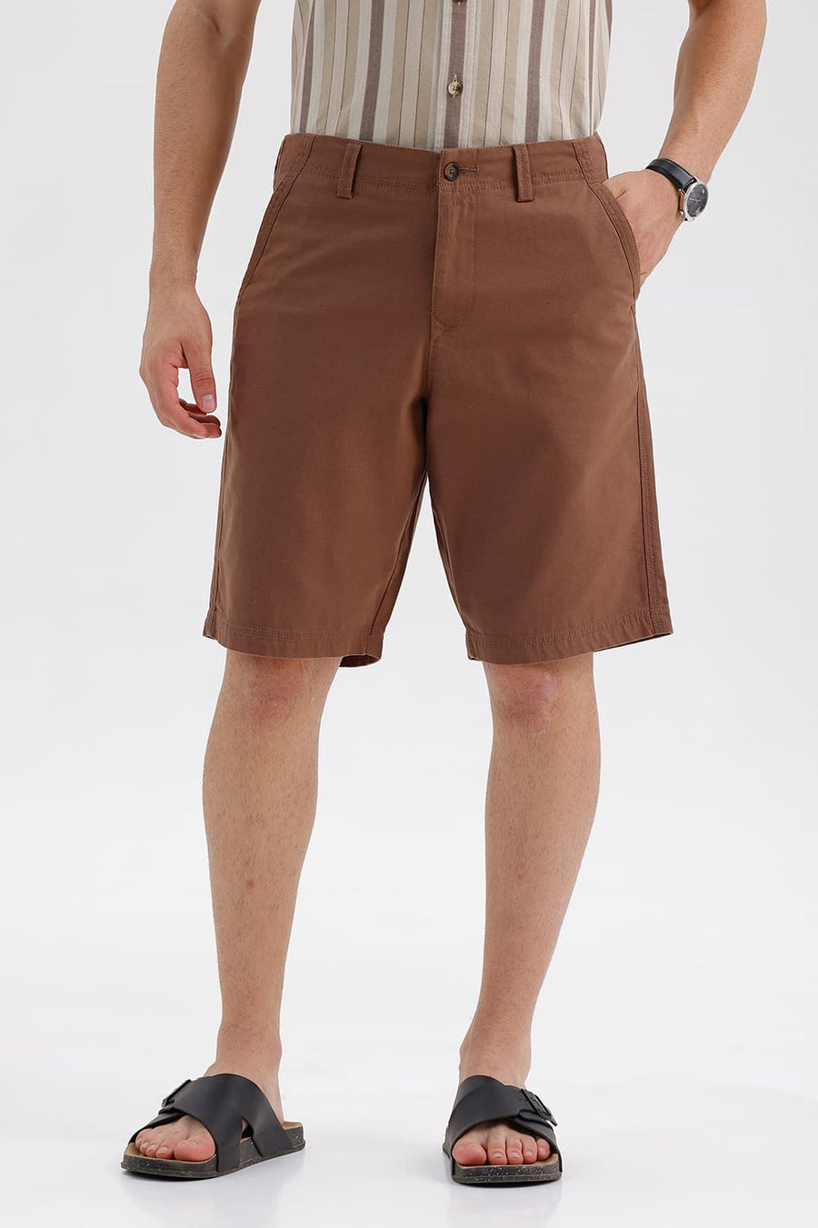 BASICS COMFORT FIT COCA MOCHA BROWN COTTON STRUCTURE SHORTS
