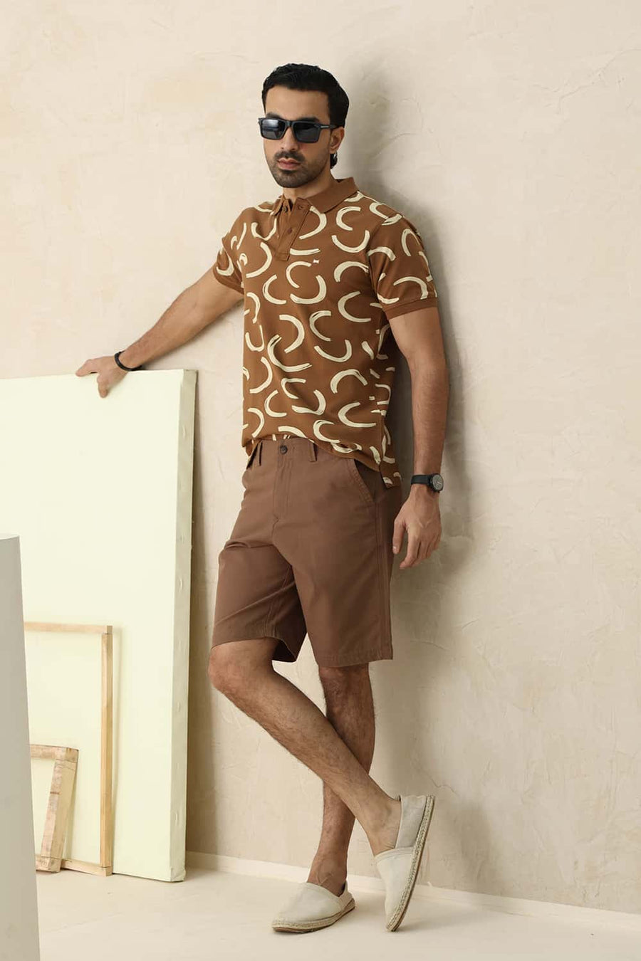 Basics Comfort Fit Coca Mocha Brown Cotton Structure Shorts