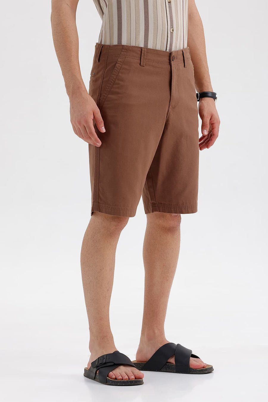 BASICS COMFORT FIT COCA MOCHA BROWN COTTON STRUCTURE SHORTS
