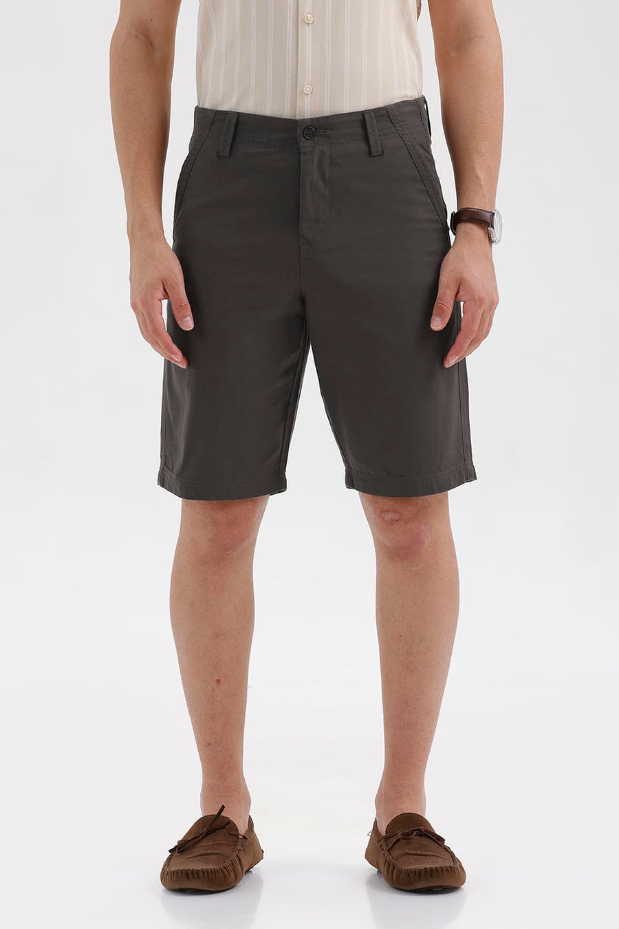 BASICS COMFORT FIT CATACOMBS BROWN COTTON TWILL SHORTS