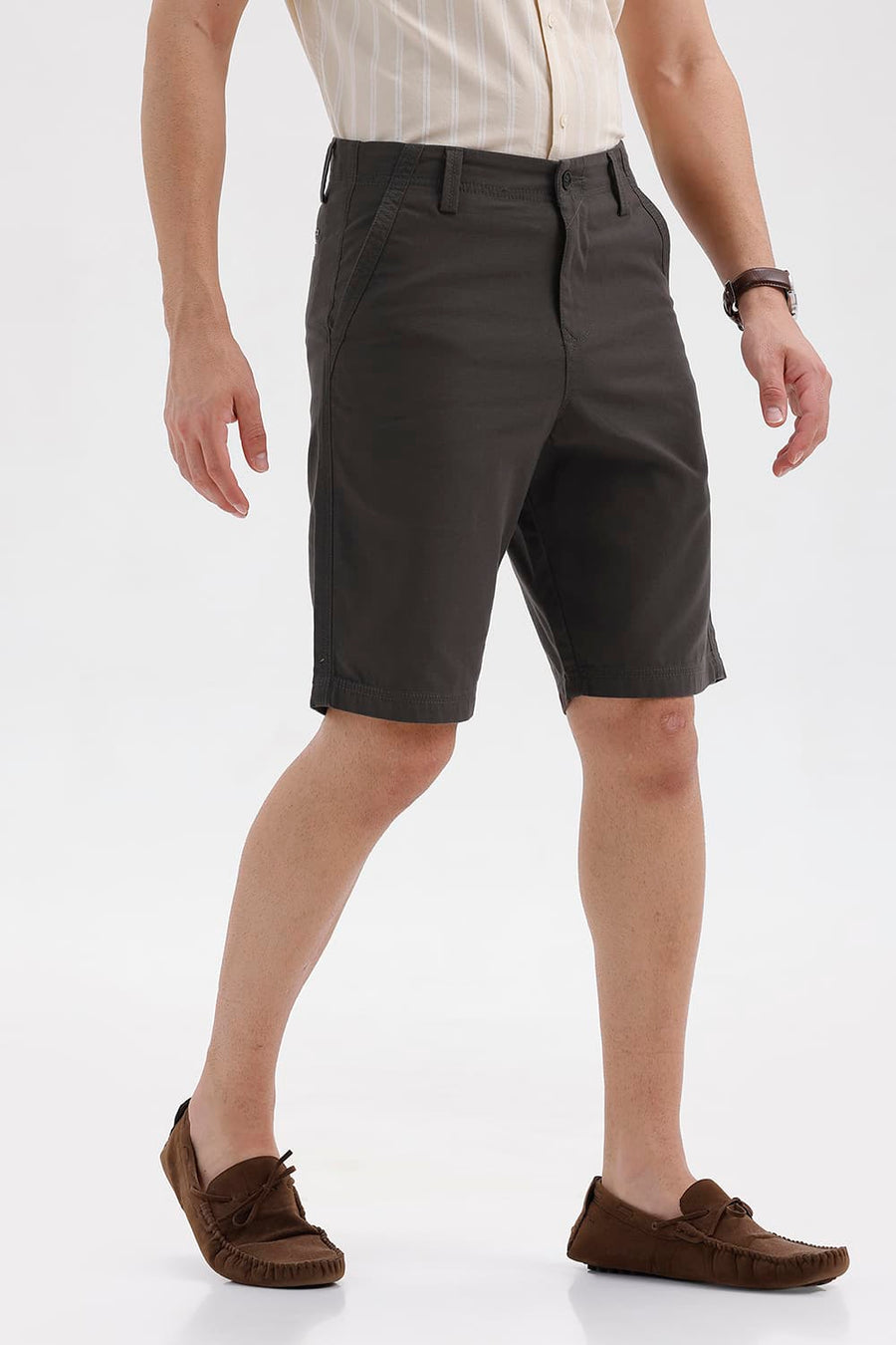 BASICS COMFORT FIT CATACOMBS BROWN COTTON TWILL SHORTS