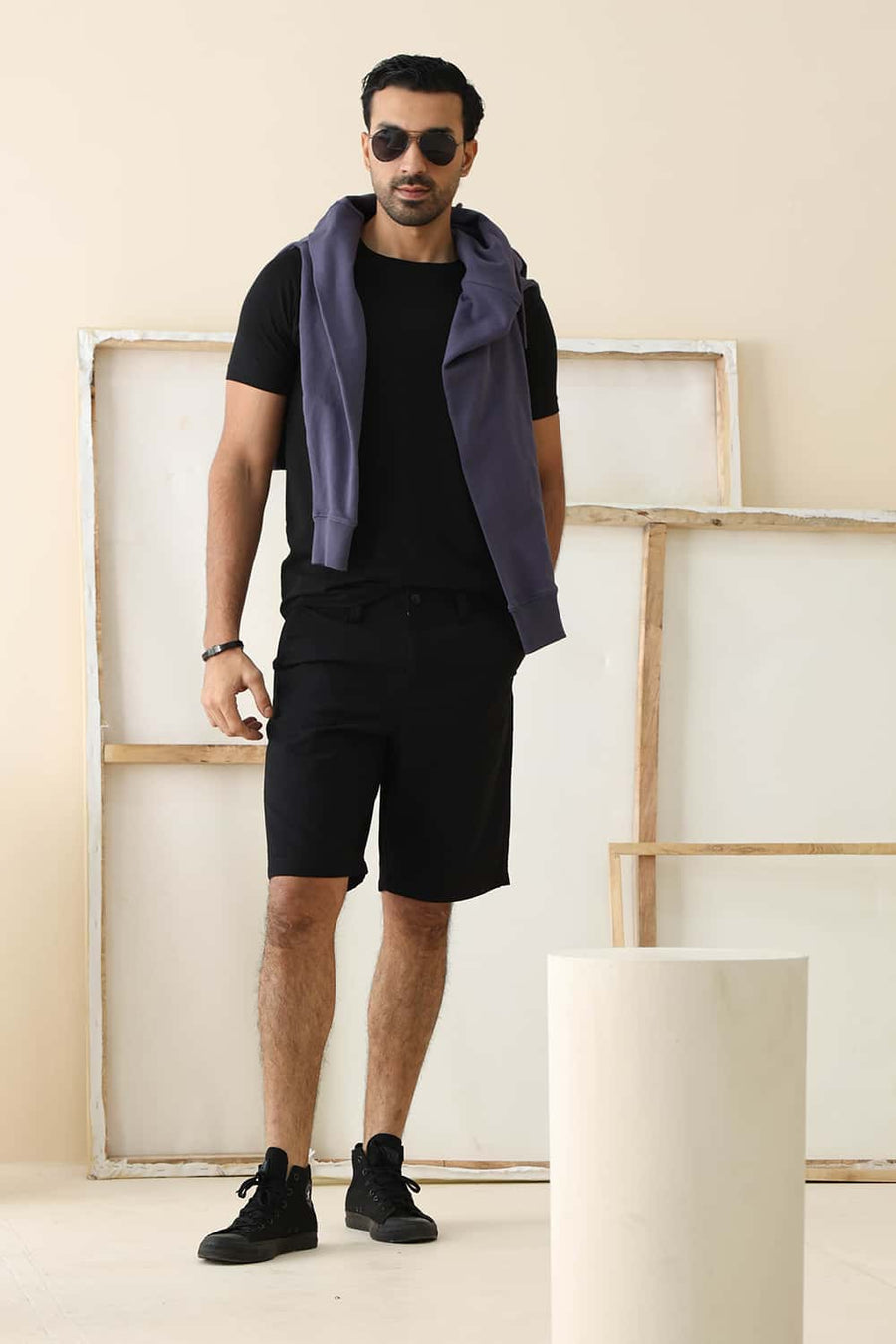 Basics Comfort Fit Black Robe Cotton Twill Shorts