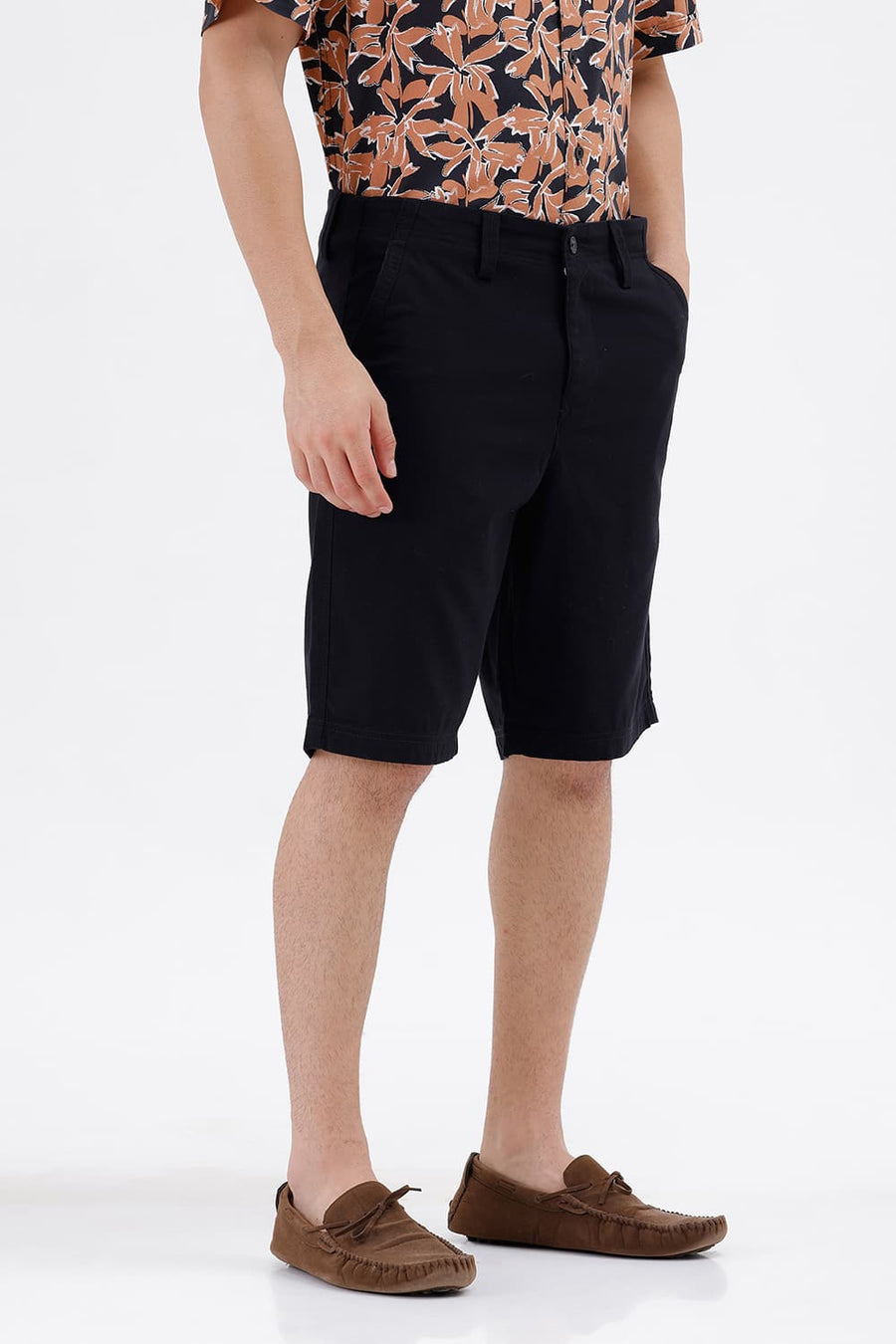 BASICS COMFORT FIT BLACK ROBE COTTON TWILL SHORTS