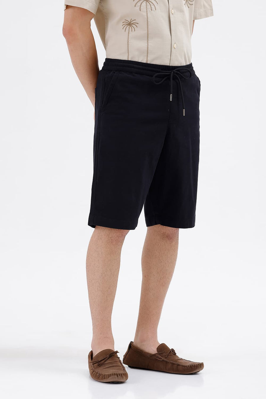 BASICS COMFORT FIT BLACK ROBE COTTON TWILL SHORTS