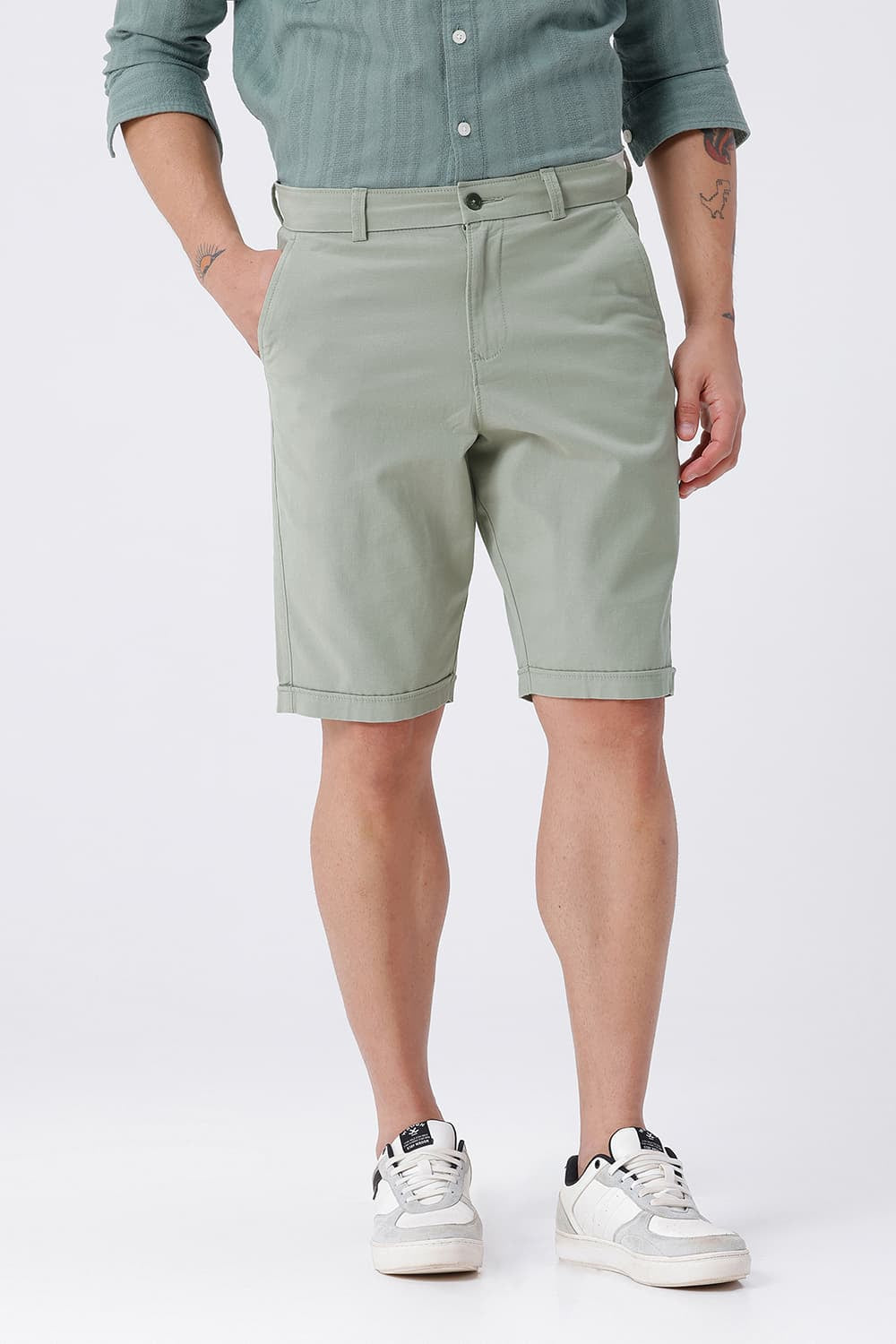 BASICS COMFORT FIT SWAMP LIGHT GREEN COTTON STRETCH BONANZA DOBBY SORTS