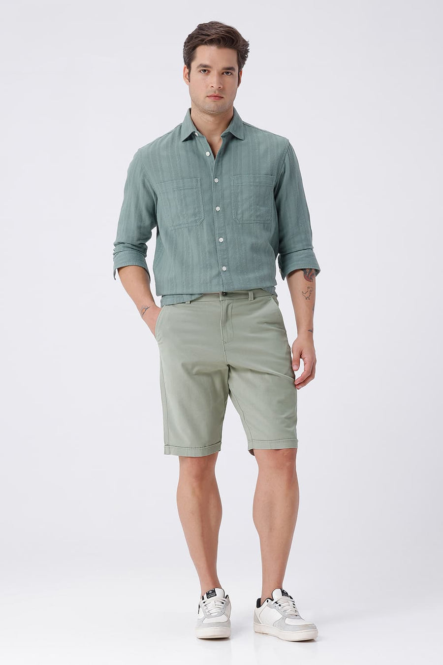 BASICS COMFORT FIT SWAMP LIGHT GREEN COTTON STRETCH BONANZA DOBBY SORTS