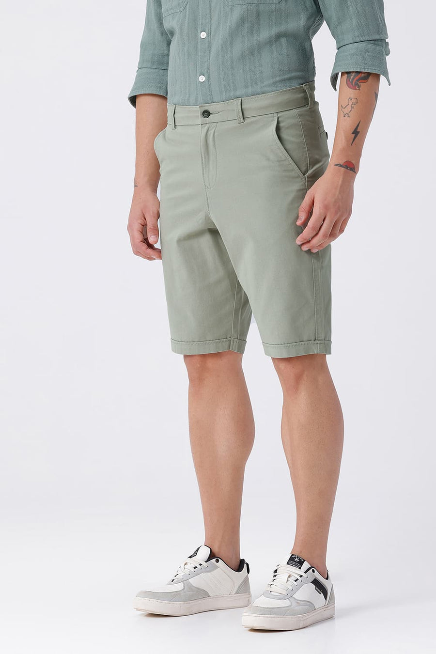 BASICS COMFORT FIT SWAMP LIGHT GREEN COTTON STRETCH BONANZA DOBBY SORTS