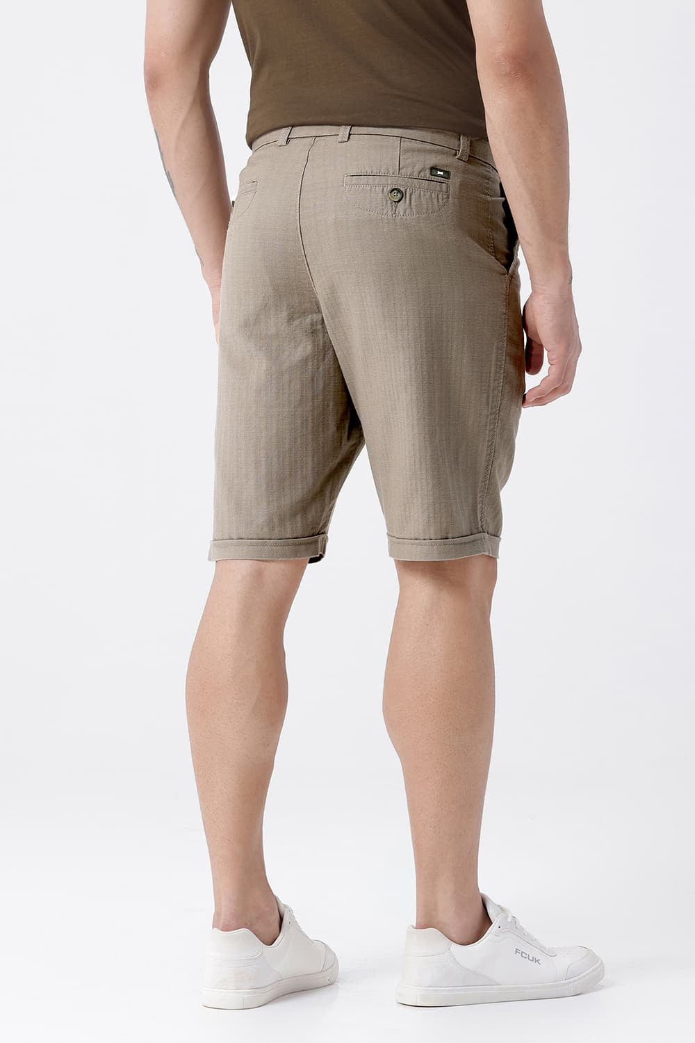 BASICS COMFORT FIT SILVRER SAGE BROWN COTTON STRETCH DOLPHIN DOBBY SORTS