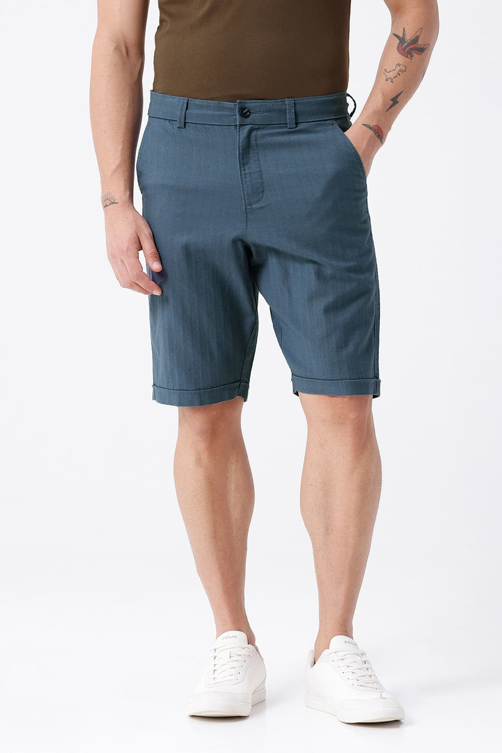 BASICS COMFORT FIT ENSIGN BLUE COTTON STRETCH DOLPHIN DOBBY SORTS