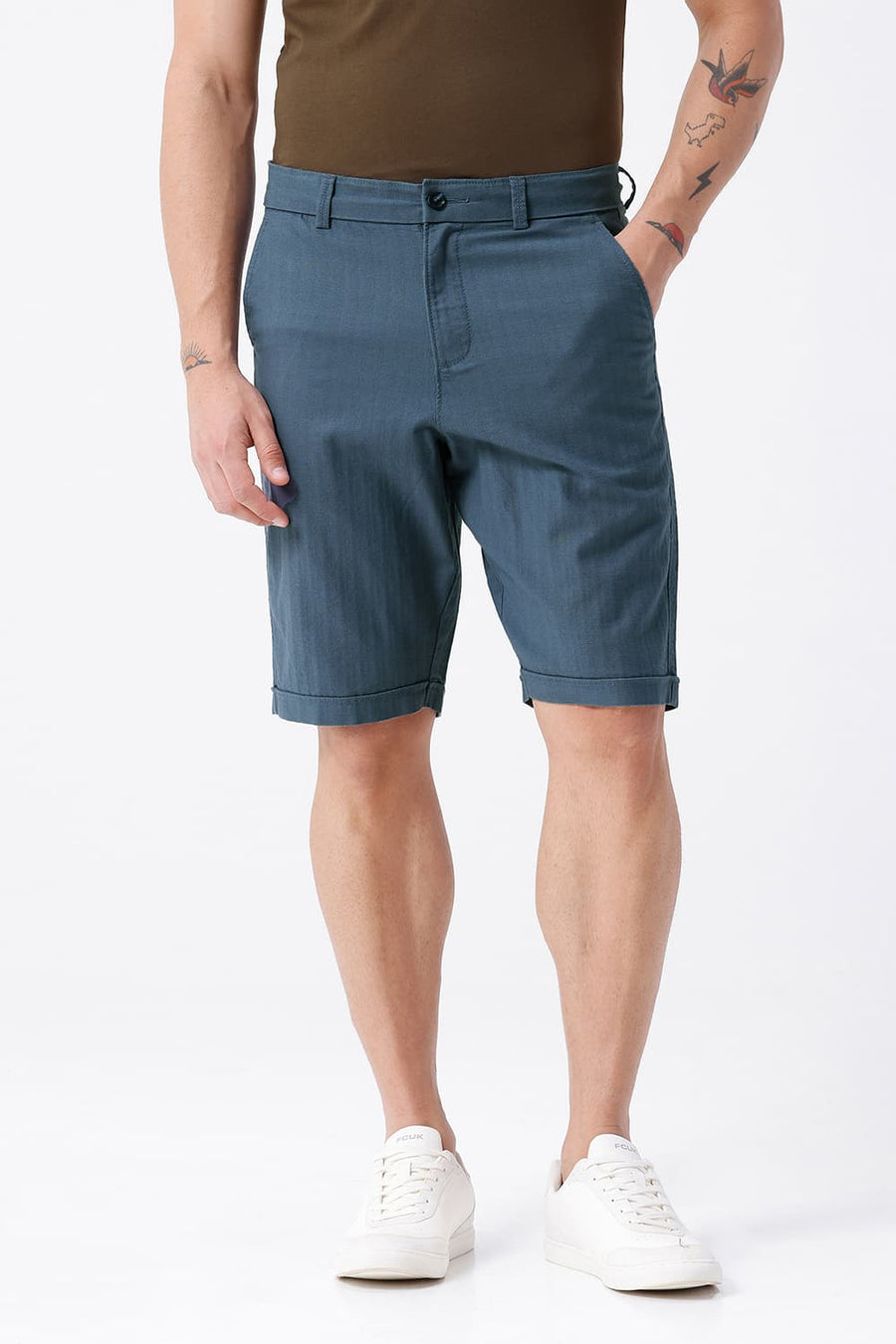 BASICS COMFORT FIT ENSIGN BLUE COTTON STRETCH DOLPHIN DOBBY SORTS